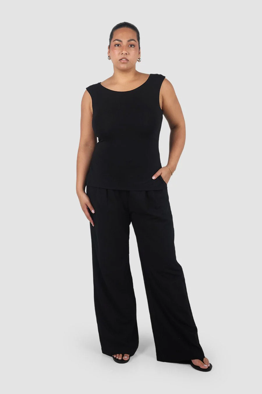 ARIE LINEN PANTS TALL FIT BLACK - Image 2
