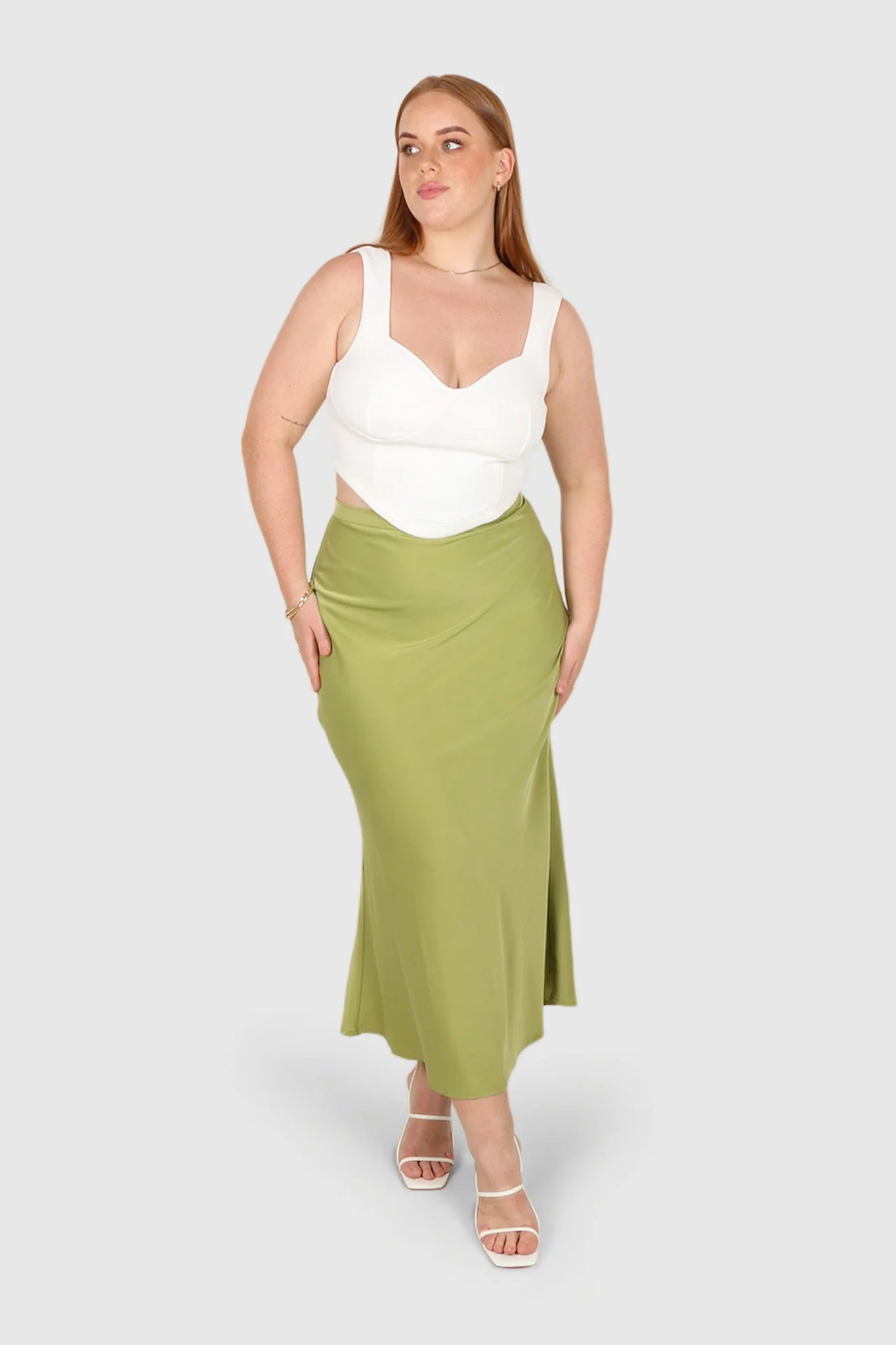BIANCA SLIP MIDI SKIRT KIWI - Image 3