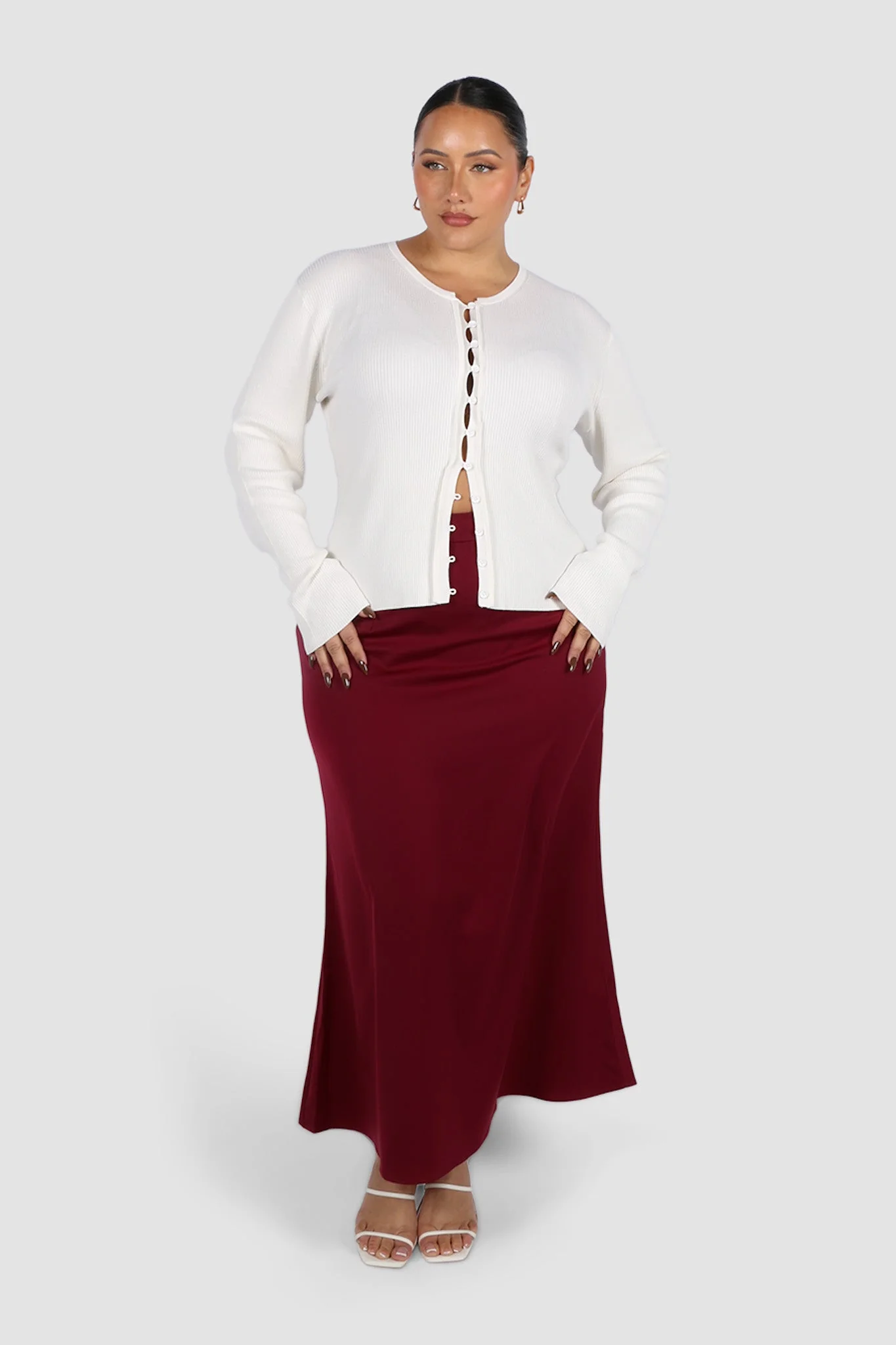 BIANCA SLIP MIDI SKIRT MERLOT - Image 4