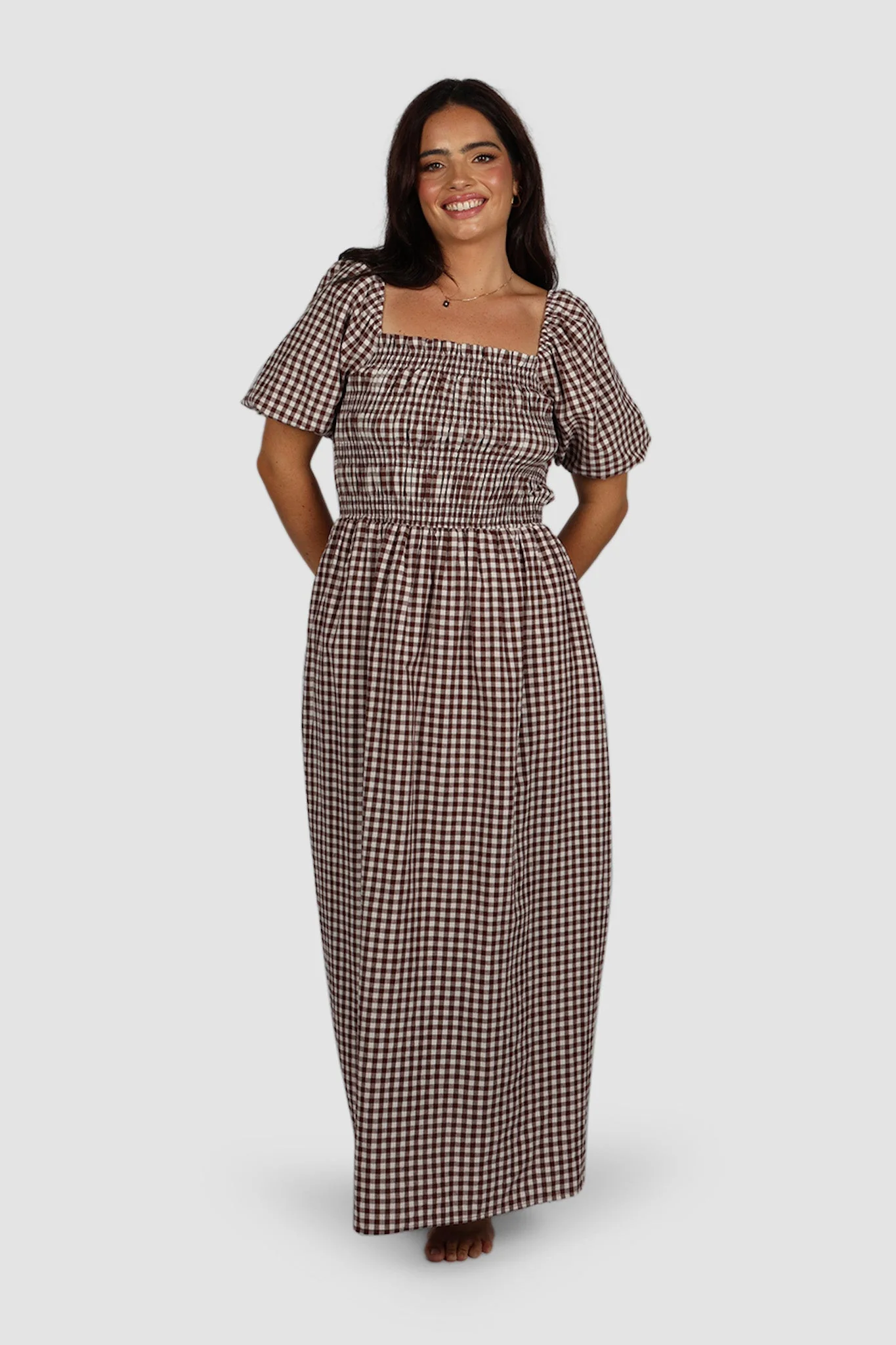 ISMAE MAXI DRESS CHOC GINGHAM - Image 2