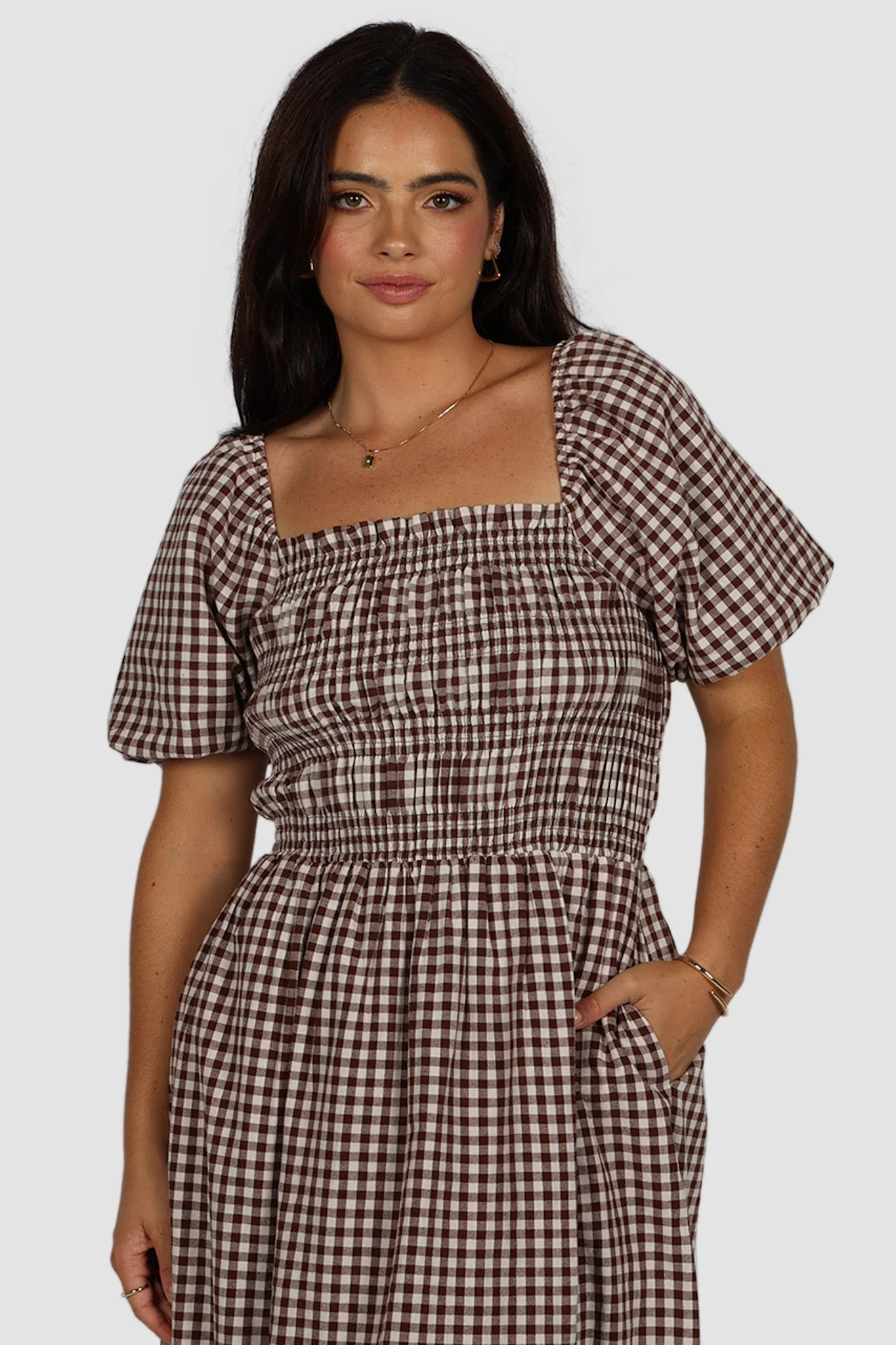 ISMAE MAXI DRESS CHOC GINGHAM - Image 4