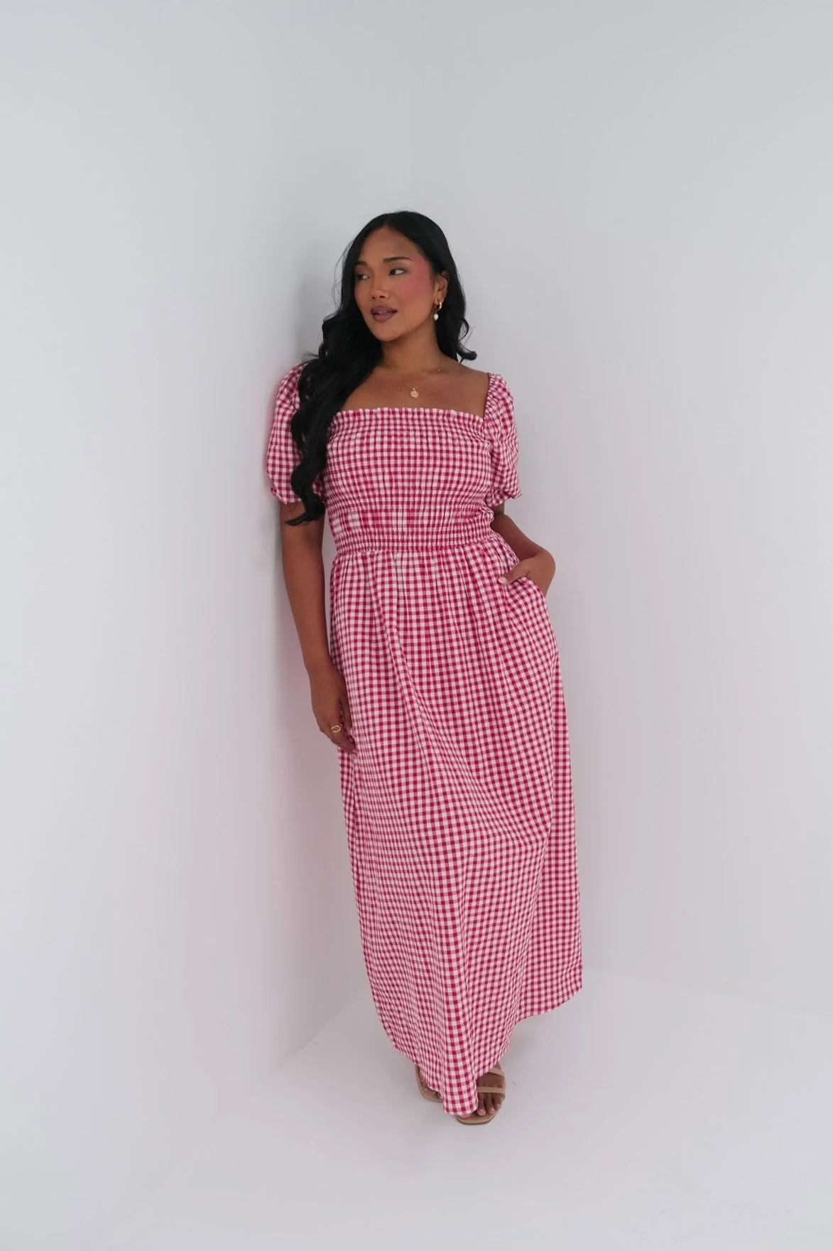 ISMAE MAXI DRESS RED GINGHAM