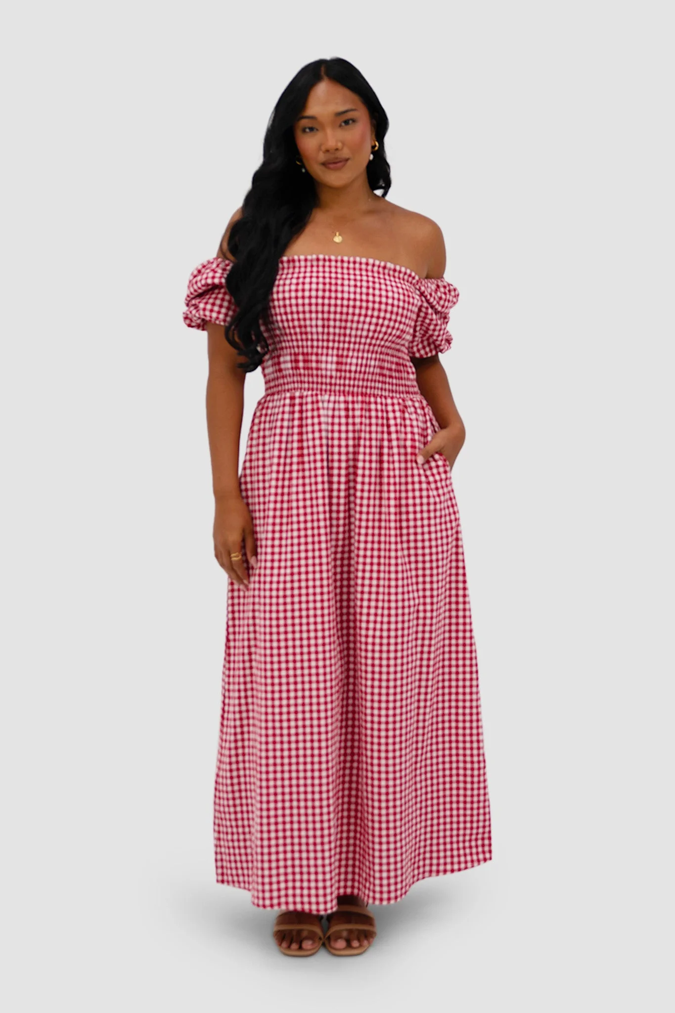 ISMAE MAXI DRESS RED GINGHAM - Image 5