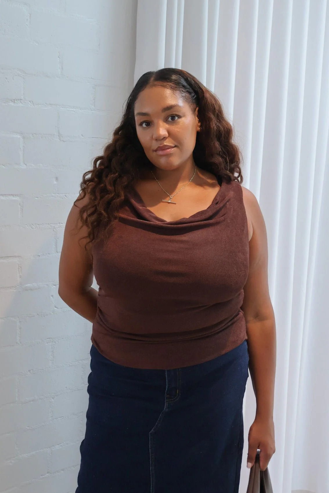 IVES COWL NECK TOP CHOC - Image 2