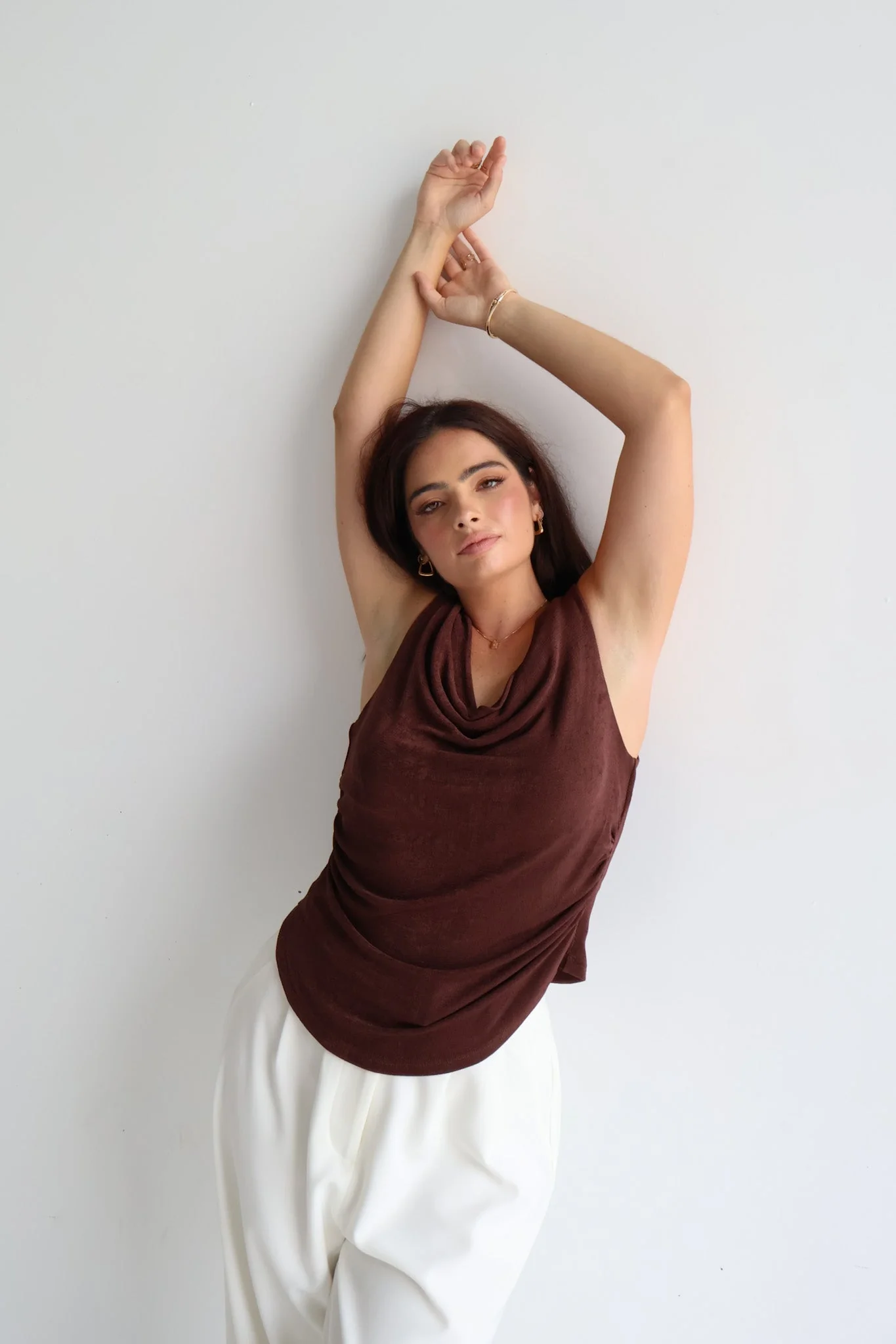 IVES COWL NECK TOP CHOC - Image 4