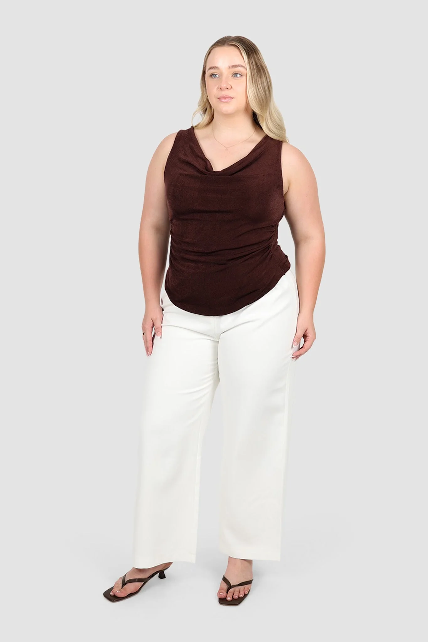 IVES COWL NECK TOP CHOC - Image 6