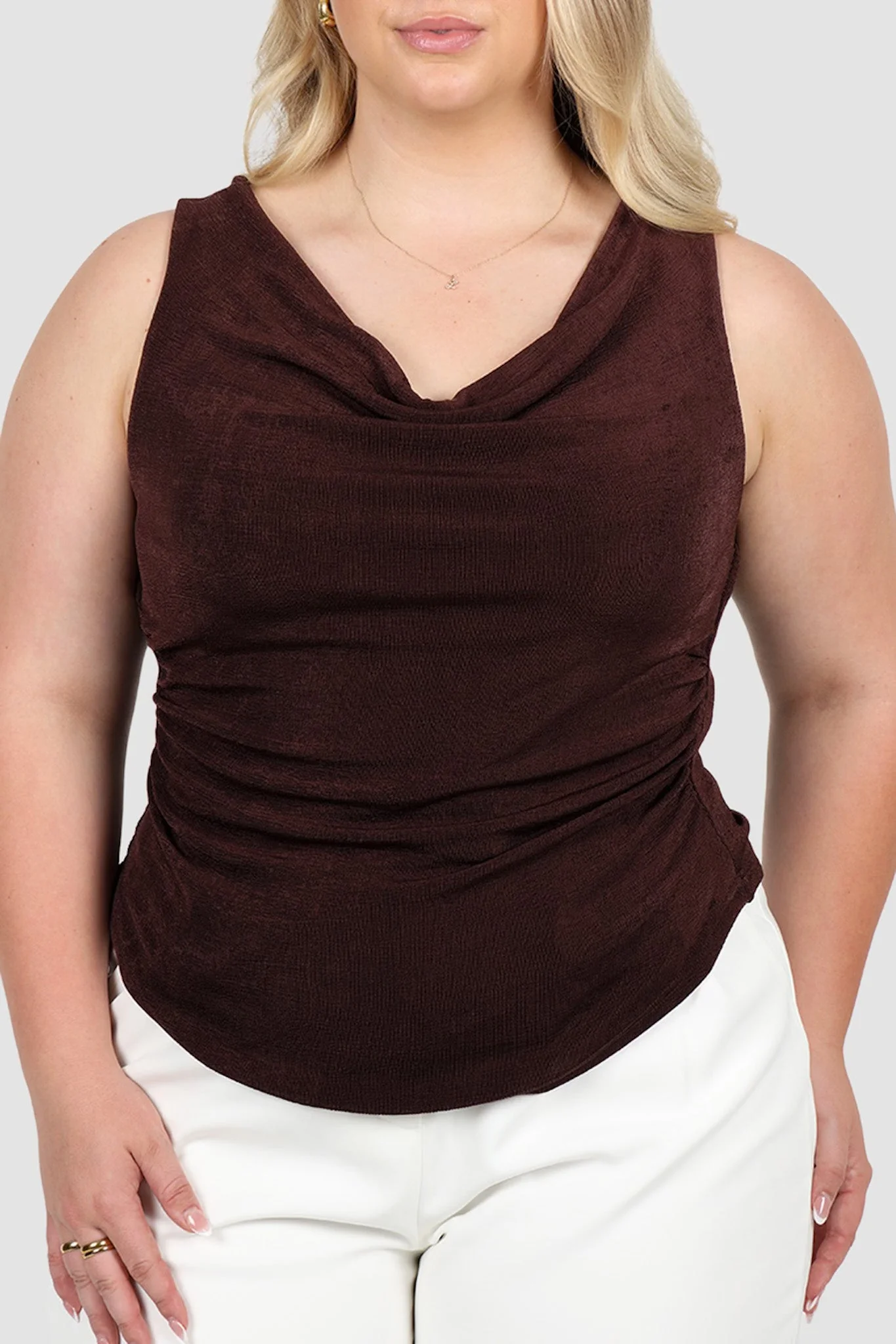 IVES COWL NECK TOP CHOC - Image 8