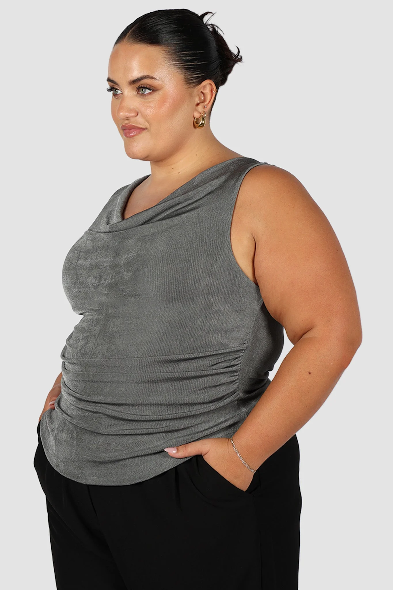 IVES COWL NECK TOP GUNMETAL - Image 10