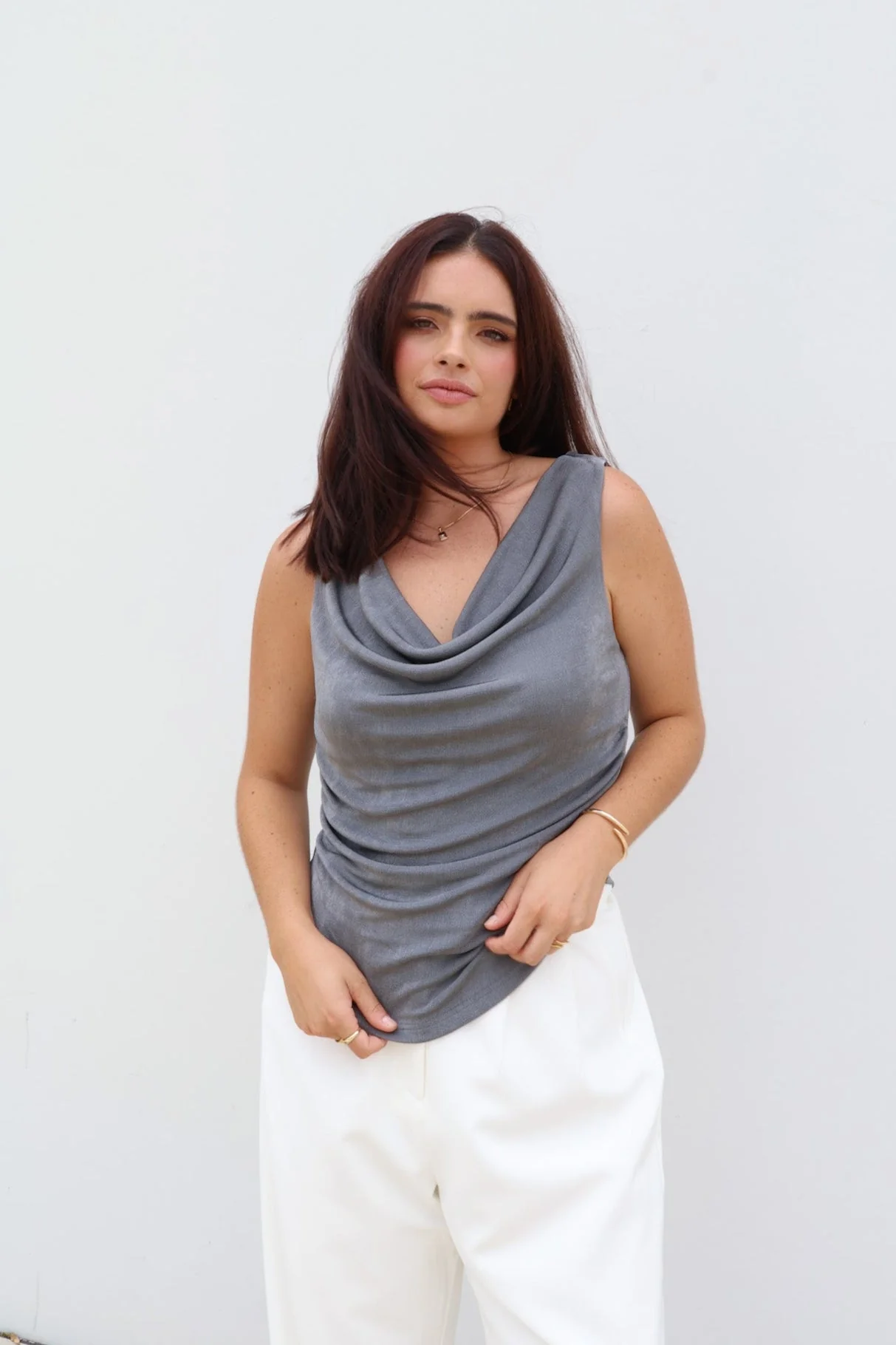 IVES COWL NECK TOP GUNMETAL - Image 2