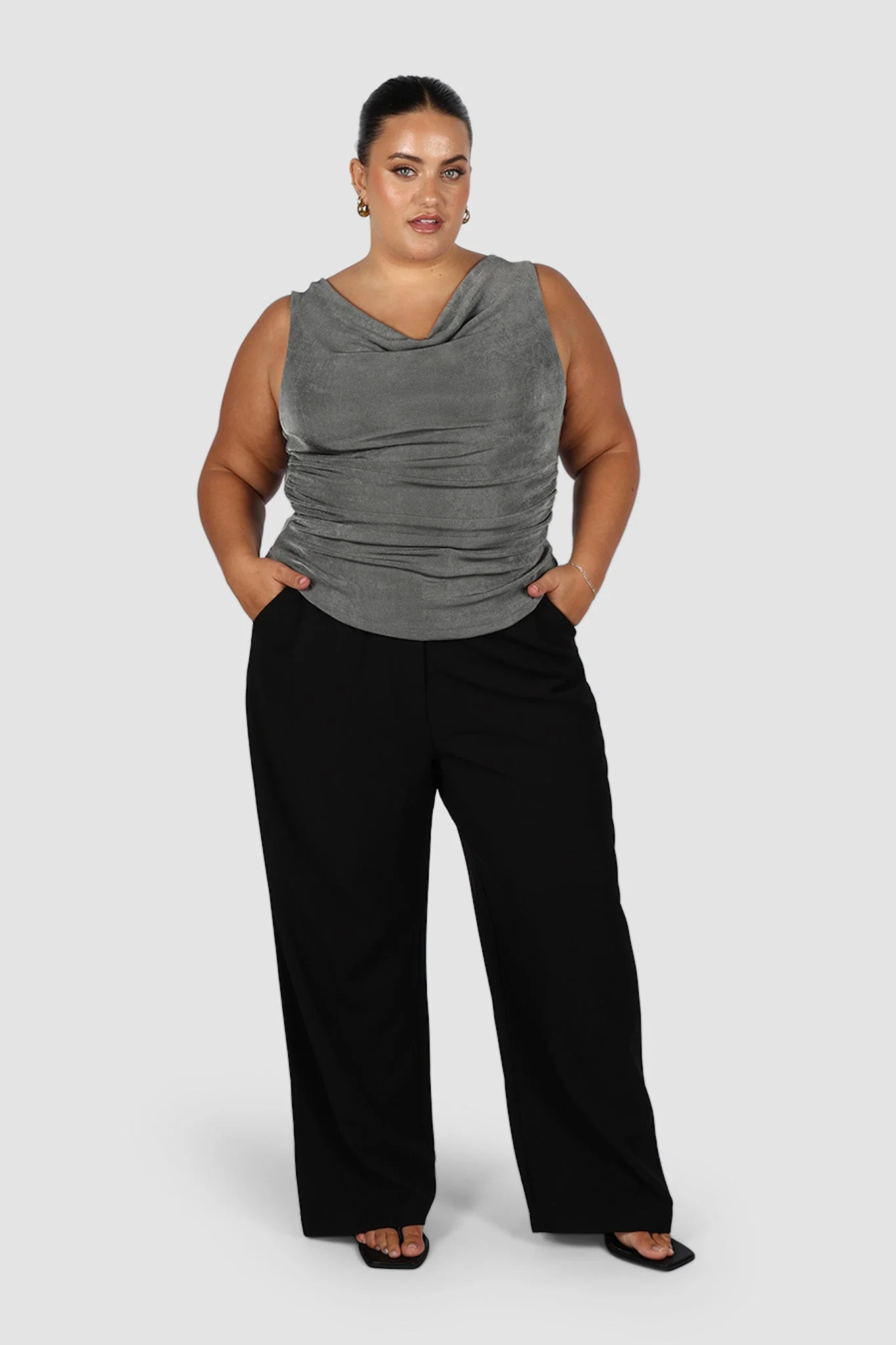 IVES COWL NECK TOP GUNMETAL - Image 5