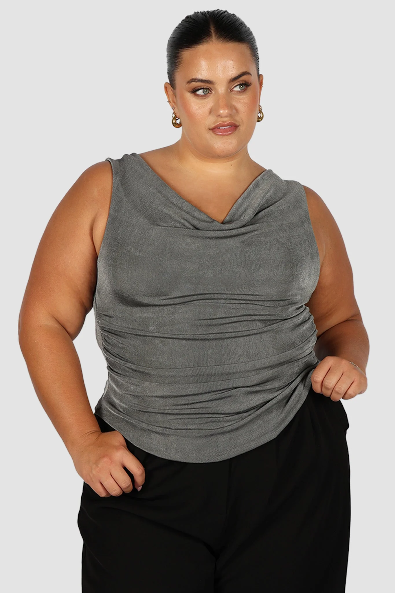 IVES COWL NECK TOP GUNMETAL - Image 9