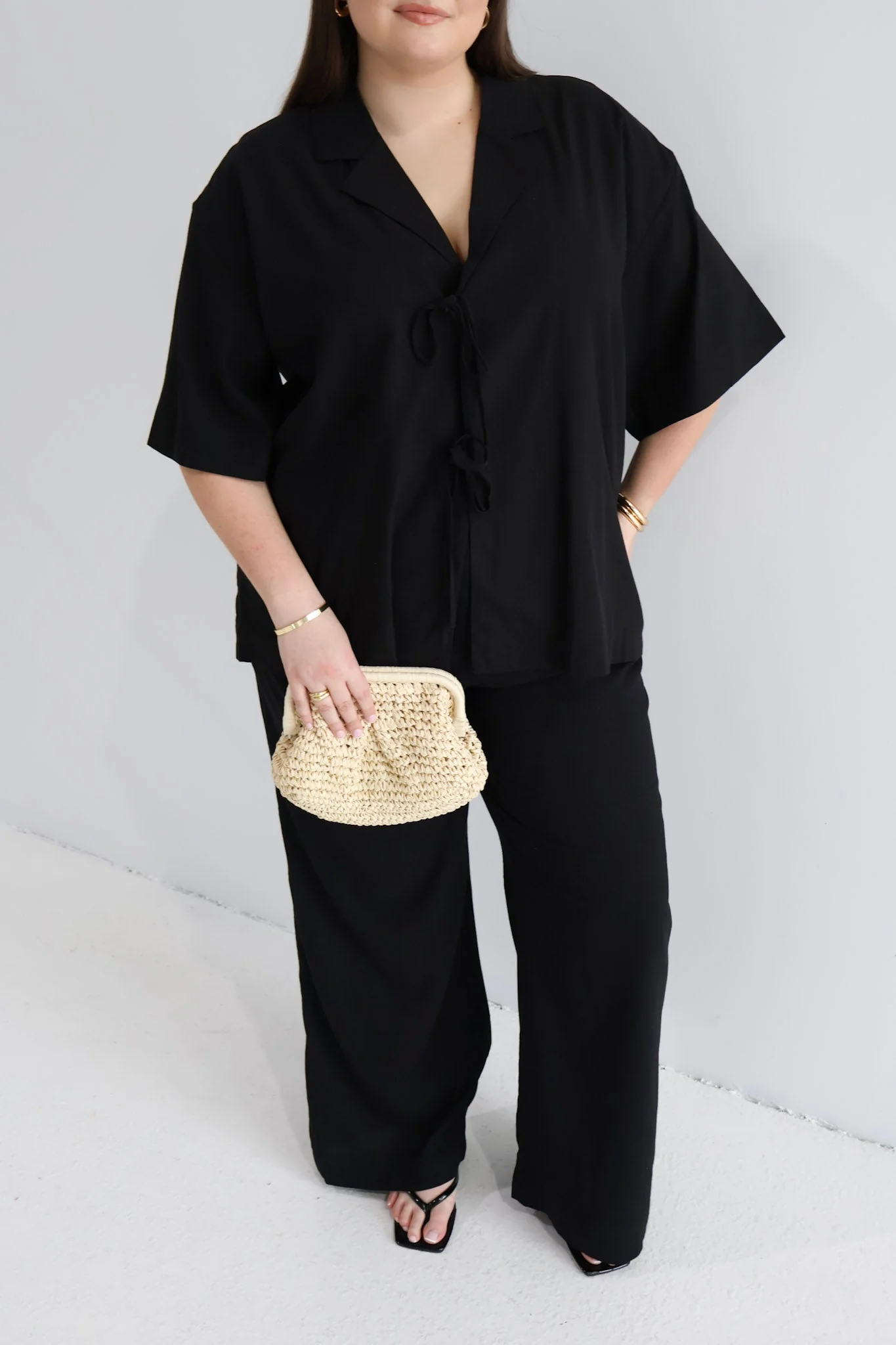JUNIE OVERSIZED LINEN BLEND SHIRT BLACK