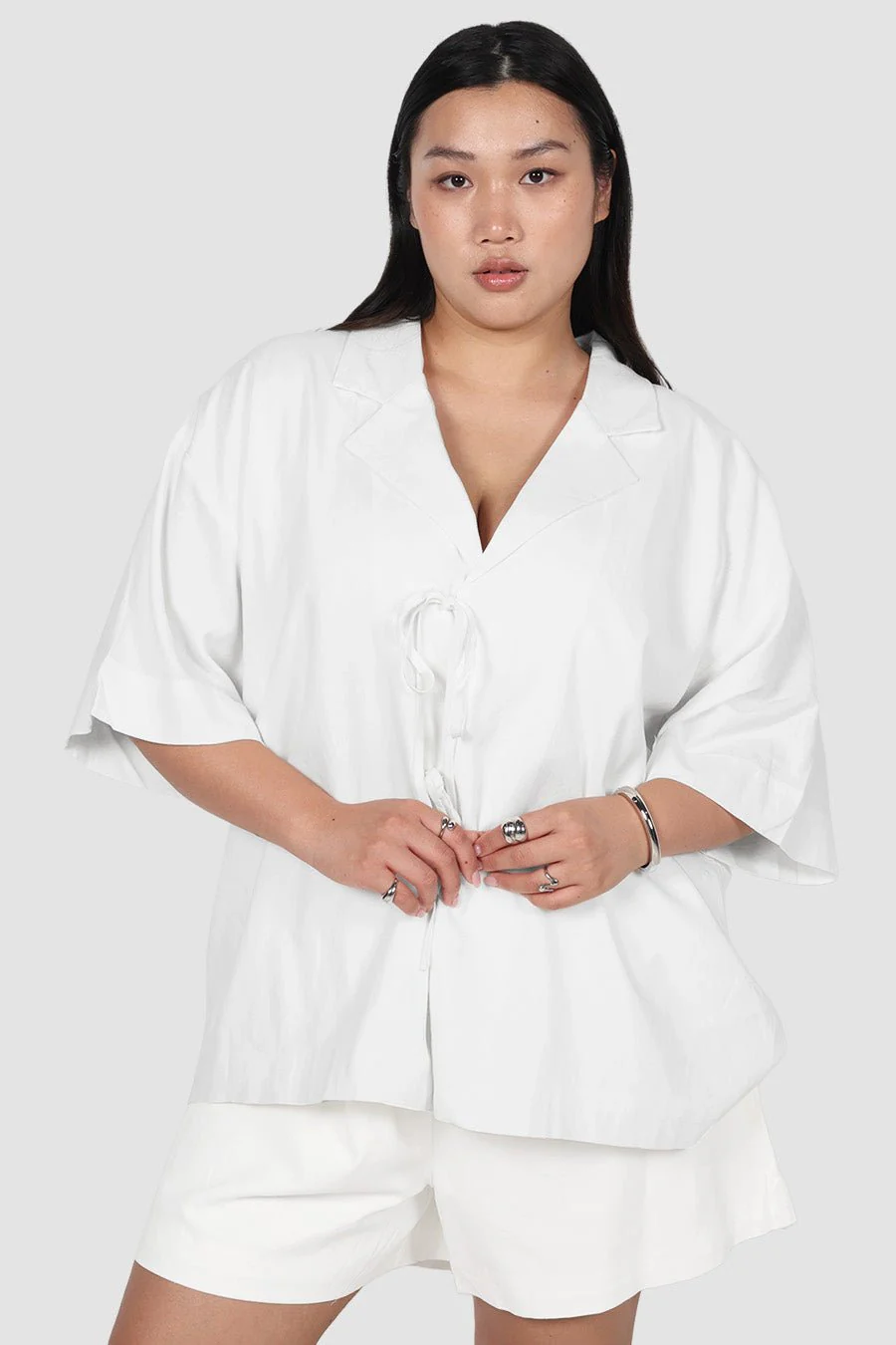 JUNIE OVERSIZED LINEN BLEND SHIRT WHITE - Image 3