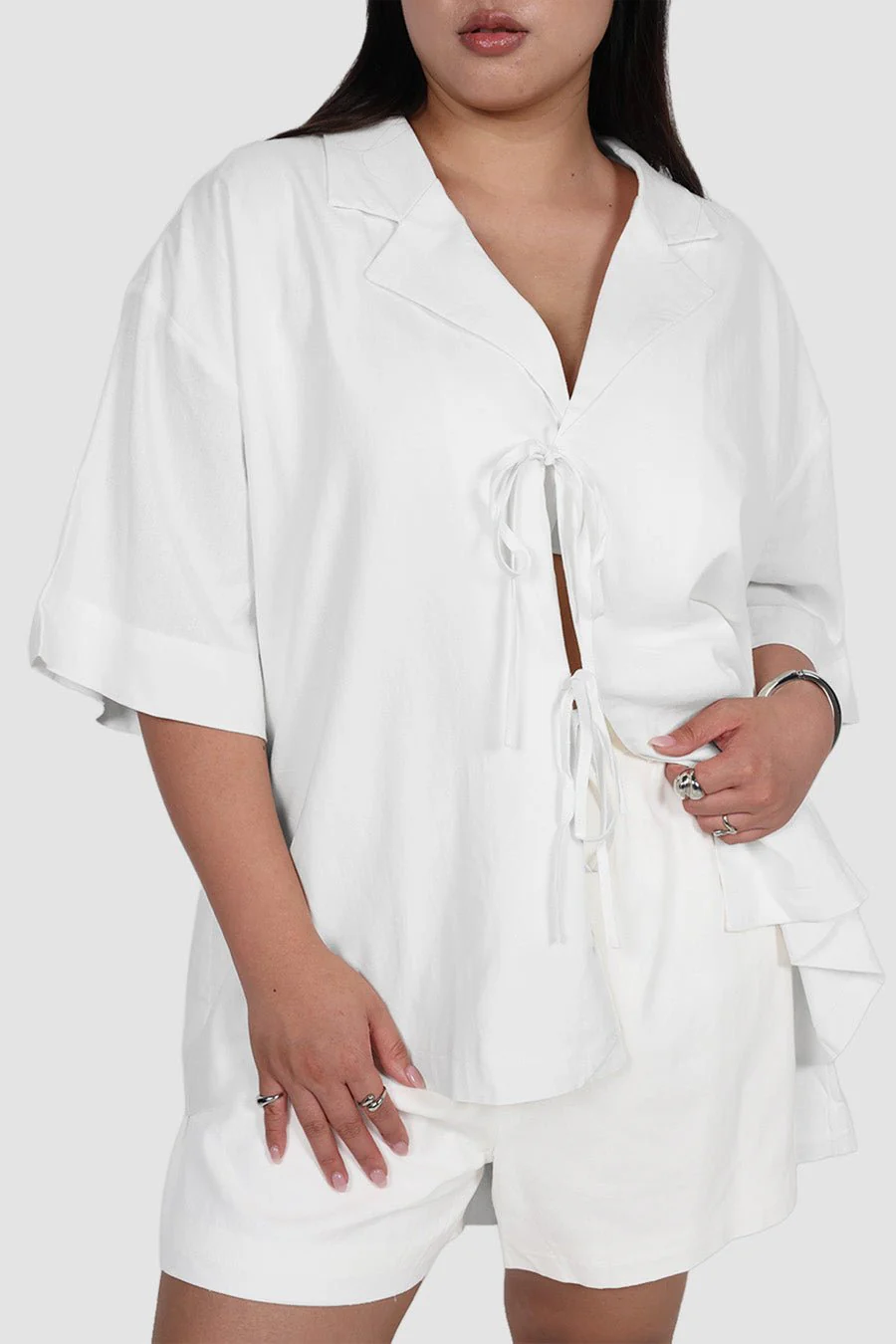 JUNIE OVERSIZED LINEN BLEND SHIRT WHITE - Image 4
