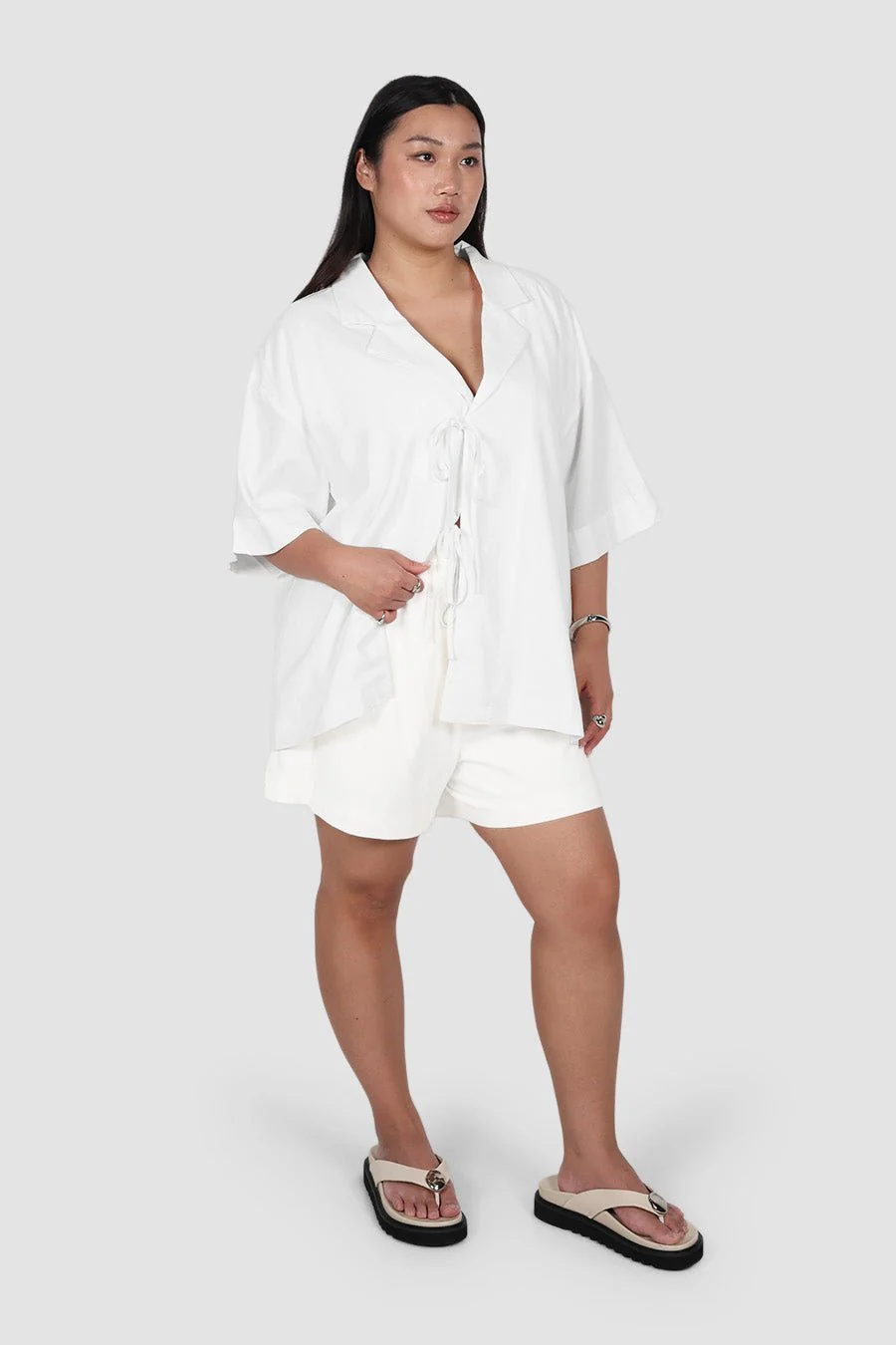 JUNIE OVERSIZED LINEN BLEND SHIRT WHITE - Image 5