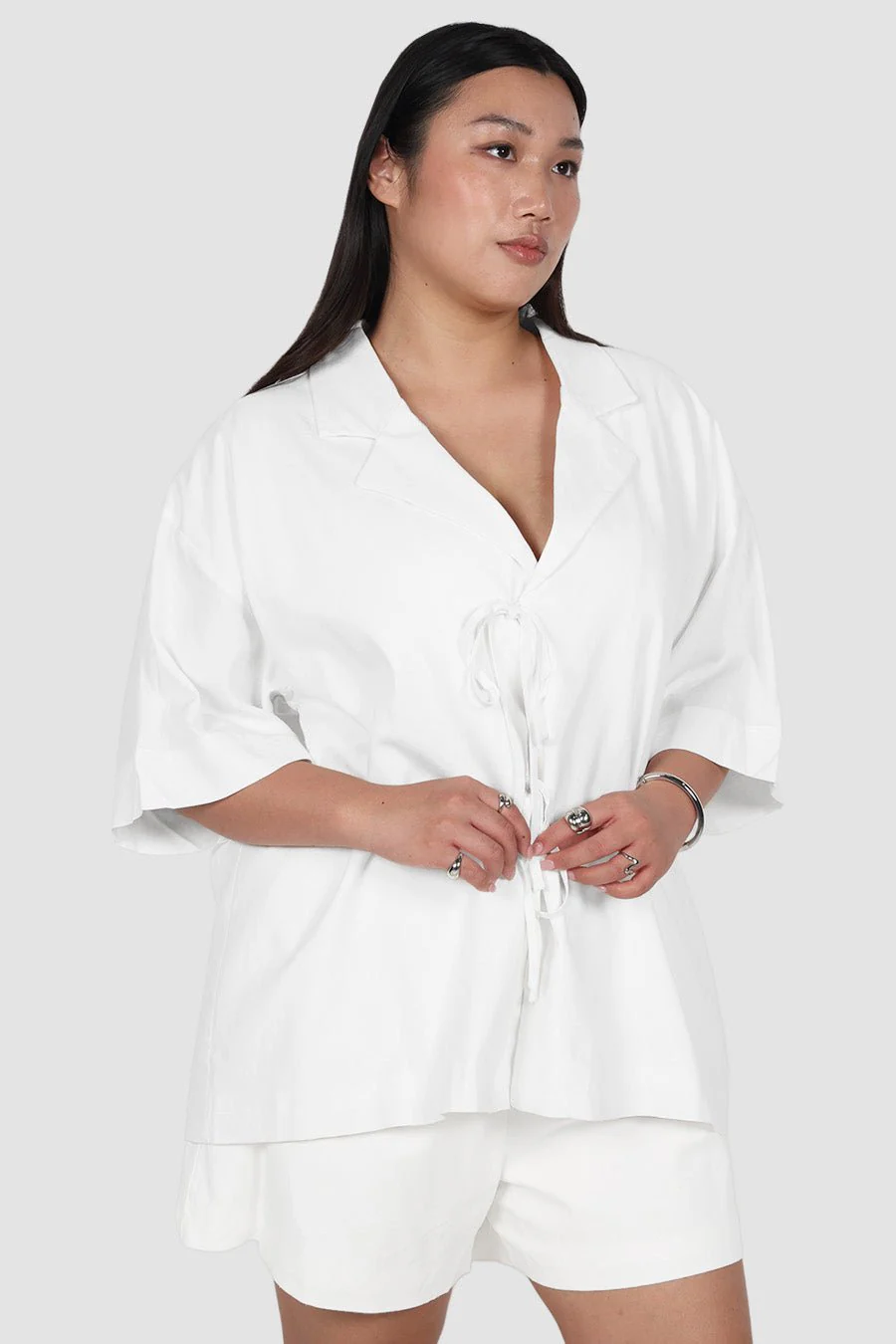 JUNIE OVERSIZED LINEN BLEND SHIRT WHITE - Image 6