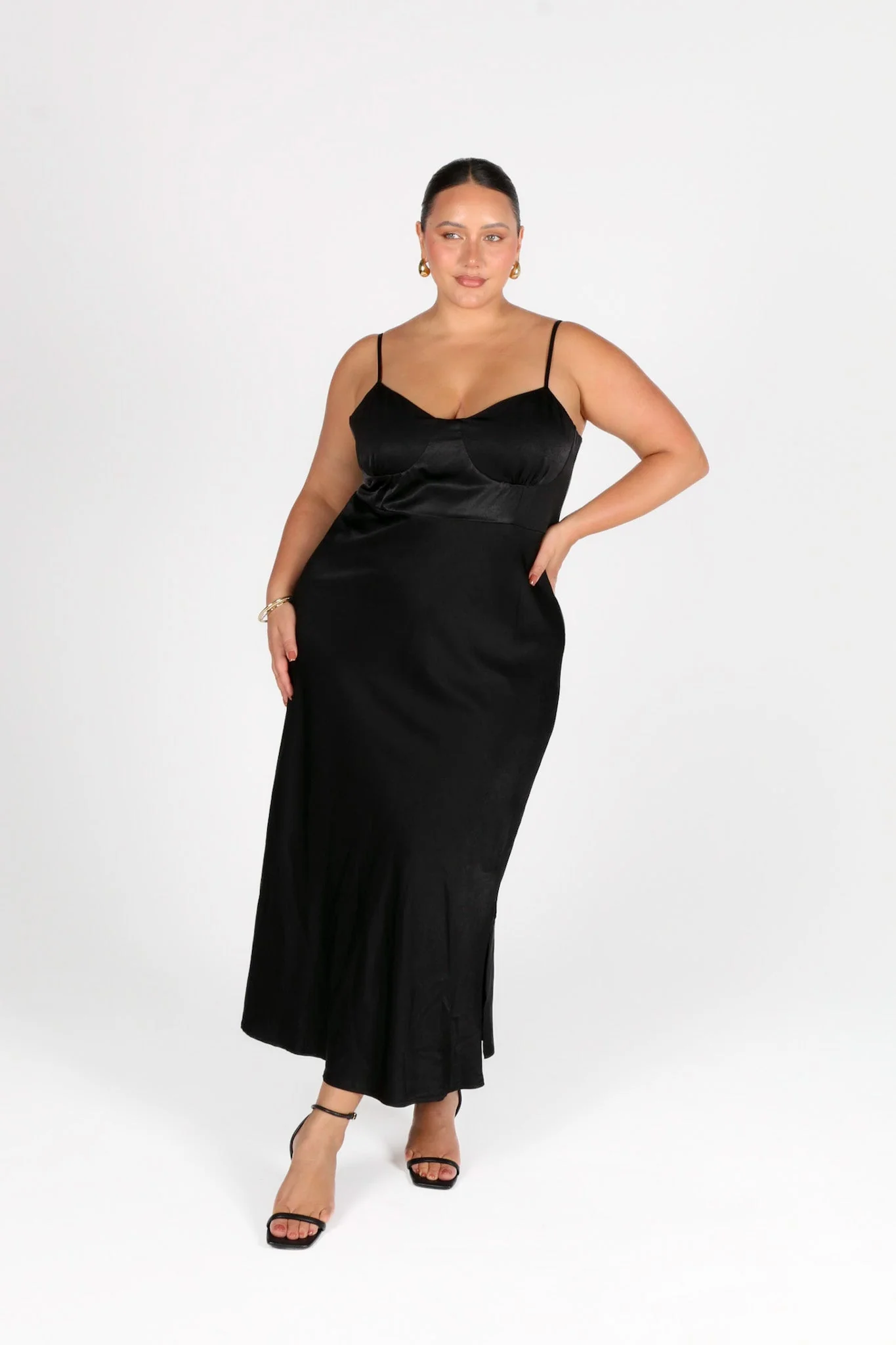 MARGOT SILKY SLIP MIDI DRESS BLACK - Image 2