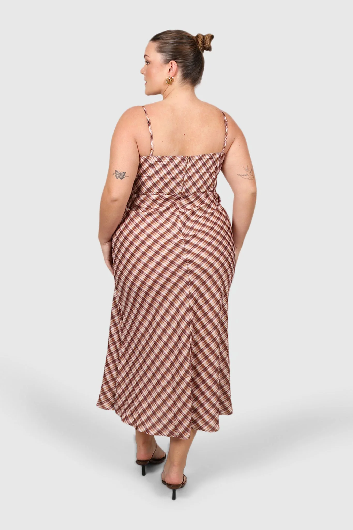 MARGOT SLIP MIDI DRESS BROWN CHECK - Image 3