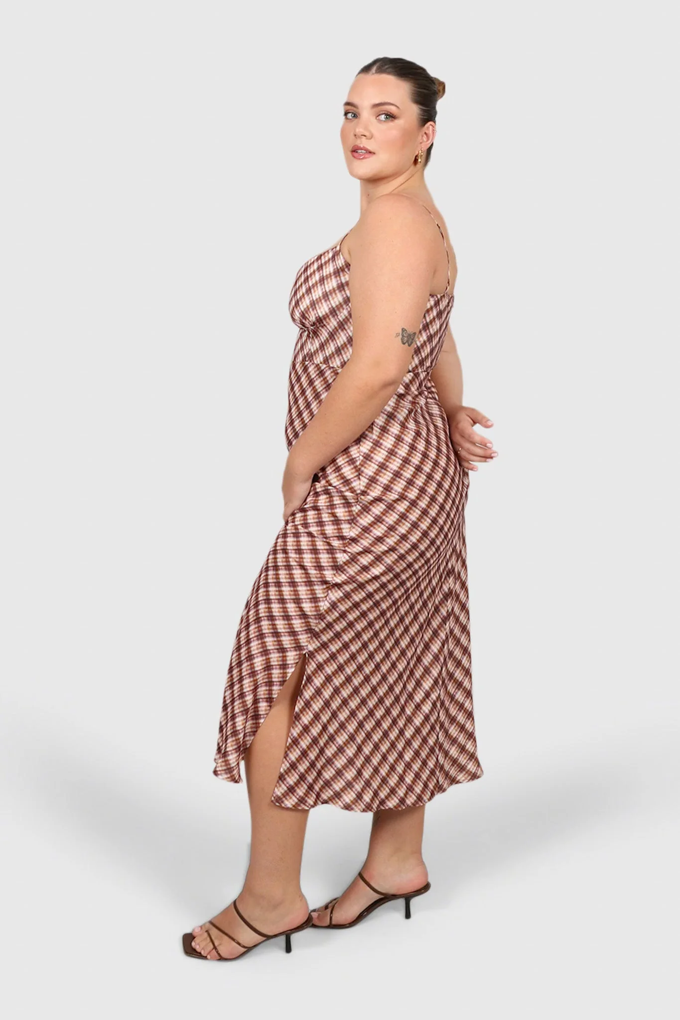 MARGOT SLIP MIDI DRESS BROWN CHECK - Image 4