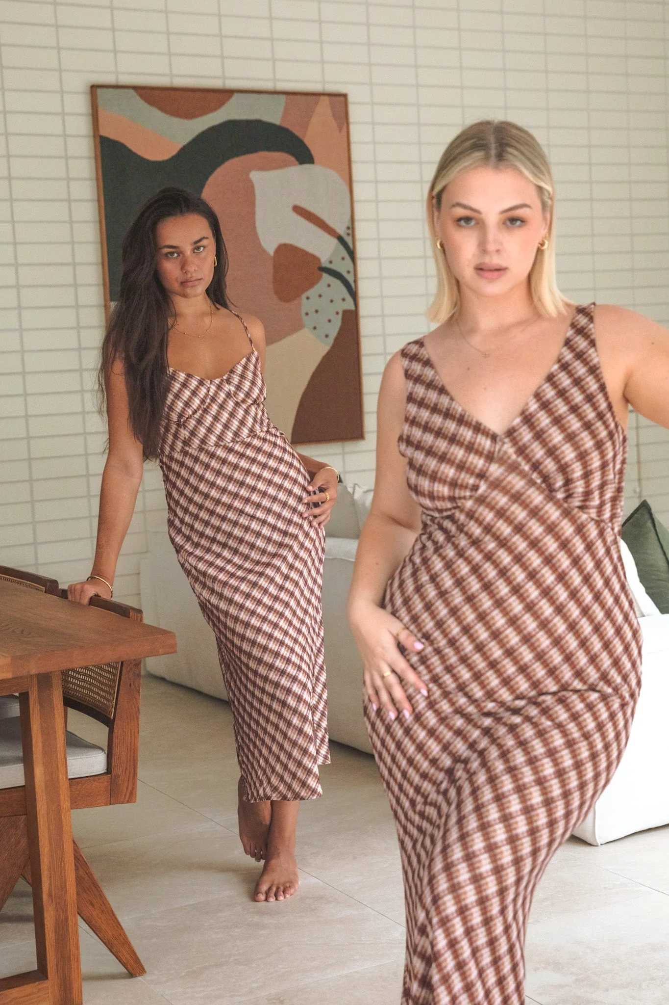 MARGOT SLIP MIDI DRESS BROWN CHECK - Image 5