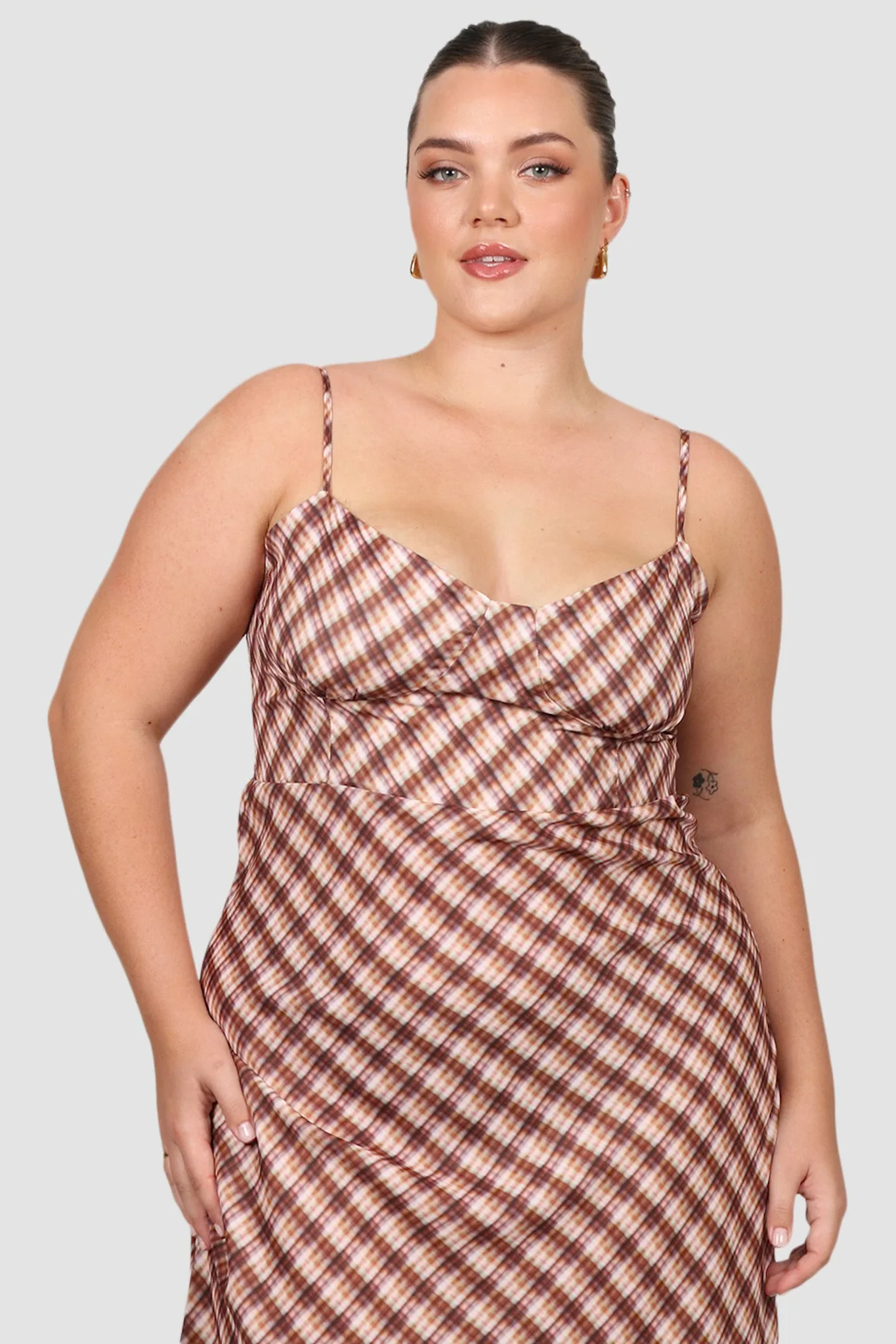 MARGOT SLIP MIDI DRESS BROWN CHECK - Image 6