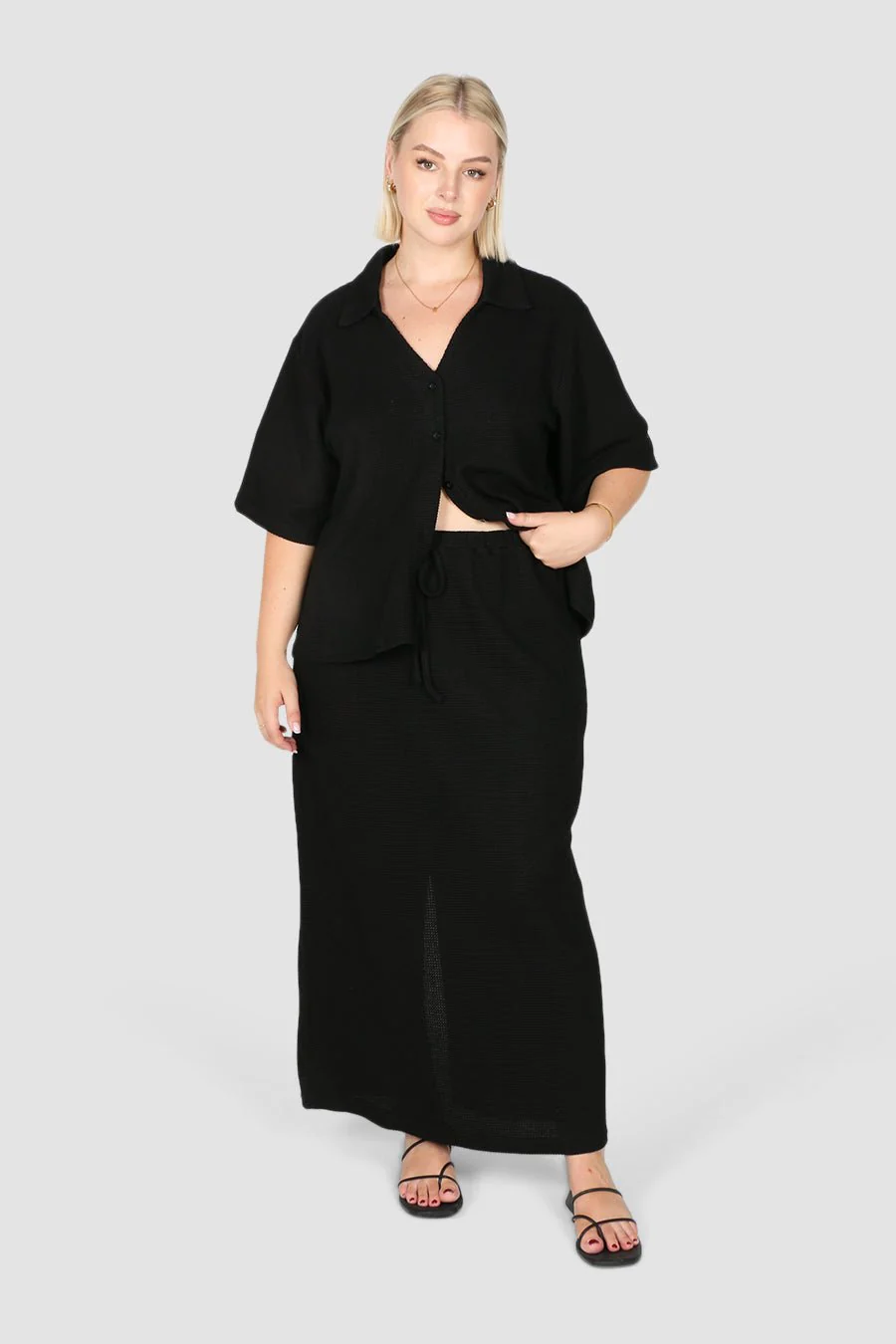 MARLEY WAFFLE MAXI SKIRT BLACK - Image 2