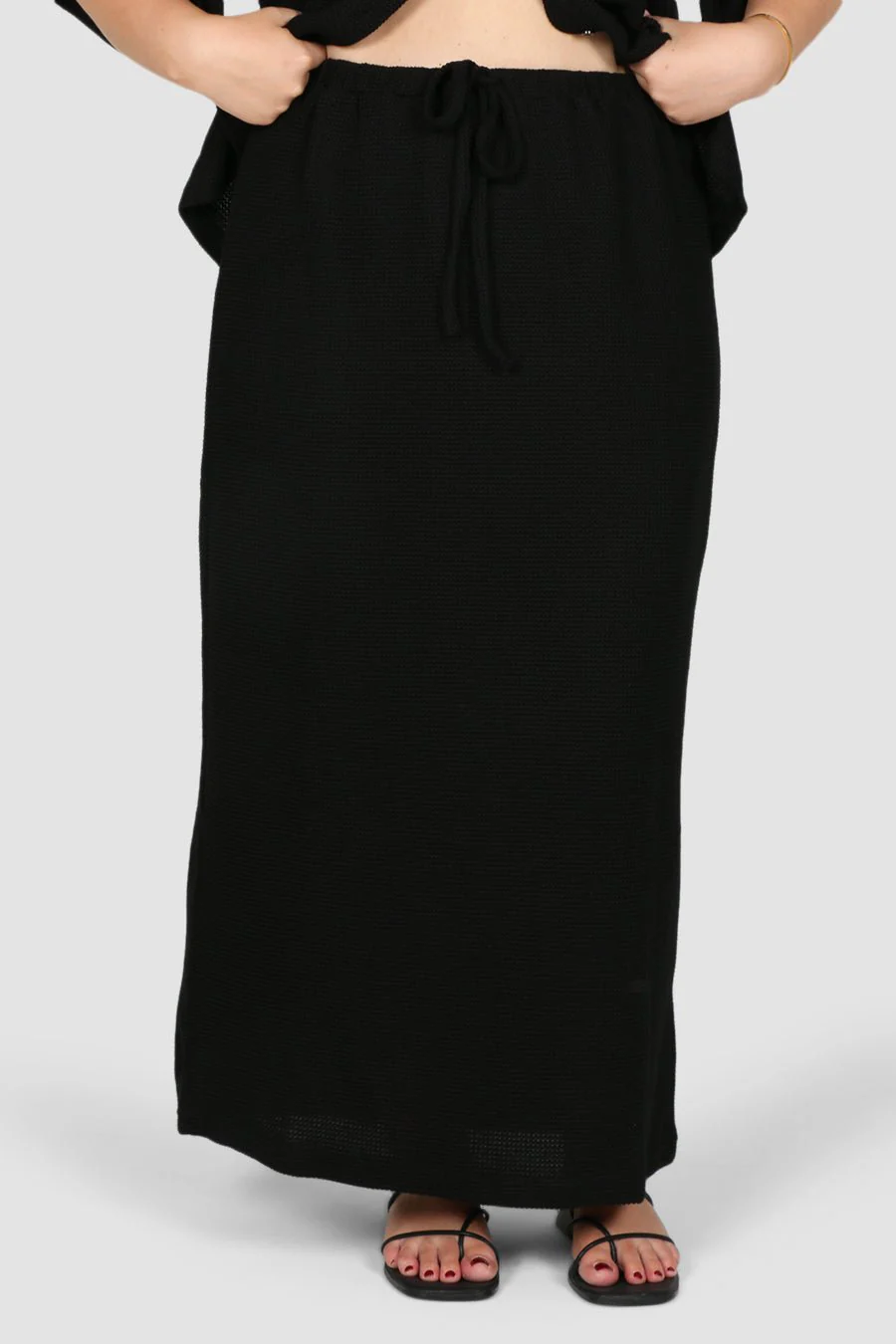 MARLEY WAFFLE MAXI SKIRT BLACK - Image 3