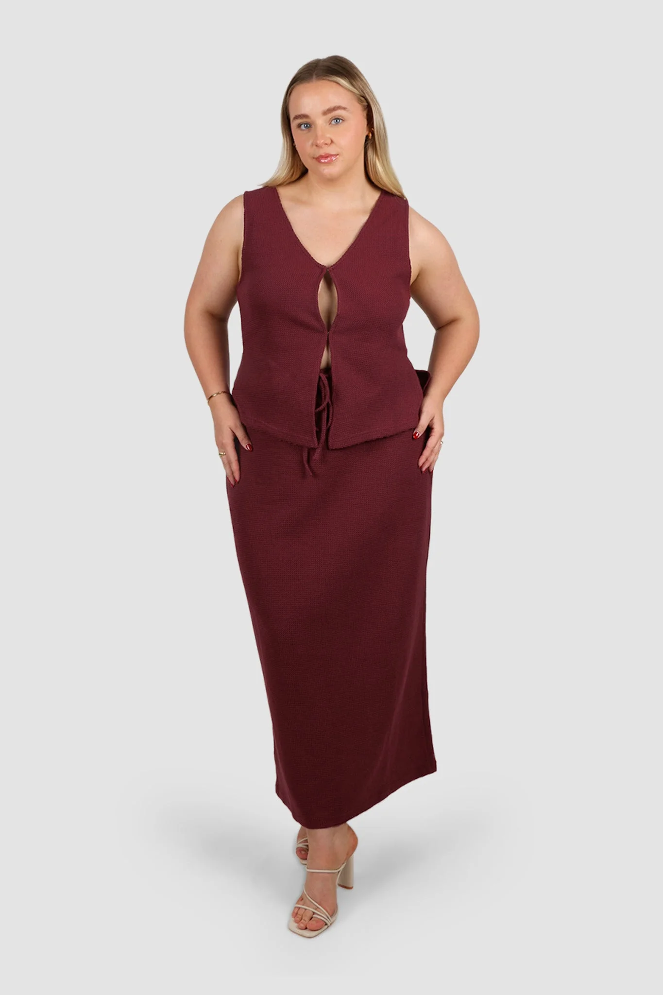 MARLEY WAFFLE MAXI SKIRT MERLOT - Image 2