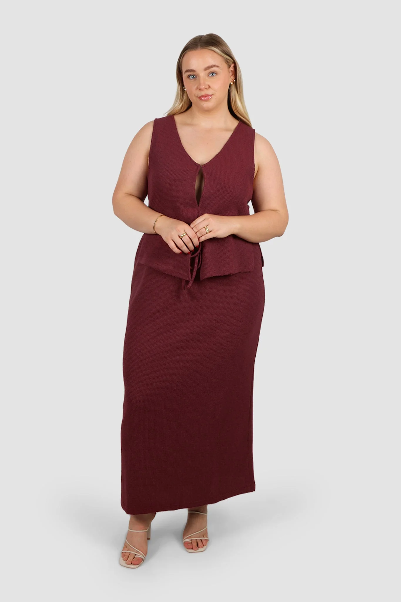 MARLEY WAFFLE MAXI SKIRT MERLOT - Image 5