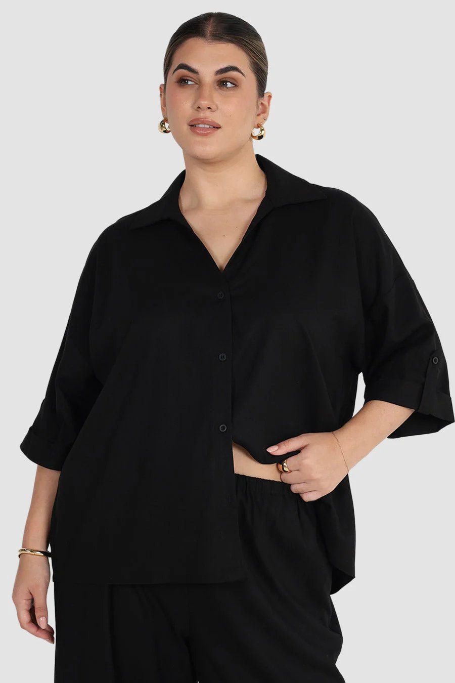 MILOS BUTTON SHIRT BLACK - Image 2
