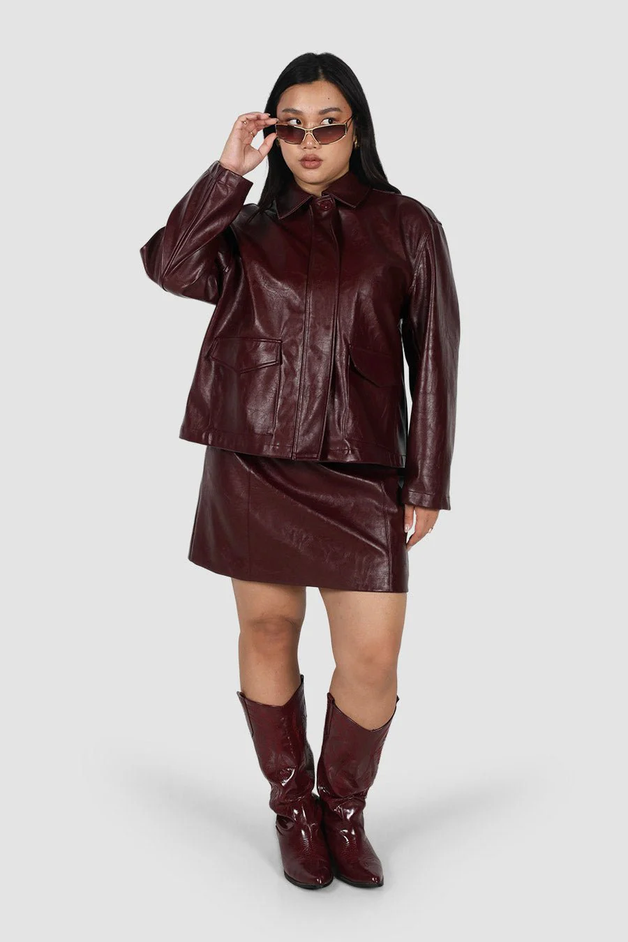 RAVEN PU LEATHER JACKET BURGUNDY - Image 4