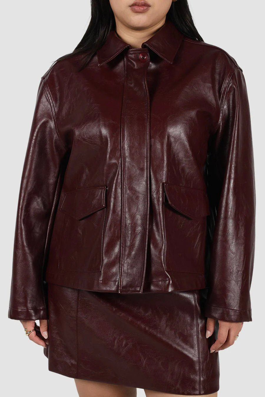 RAVEN PU LEATHER JACKET BURGUNDY - Image 5