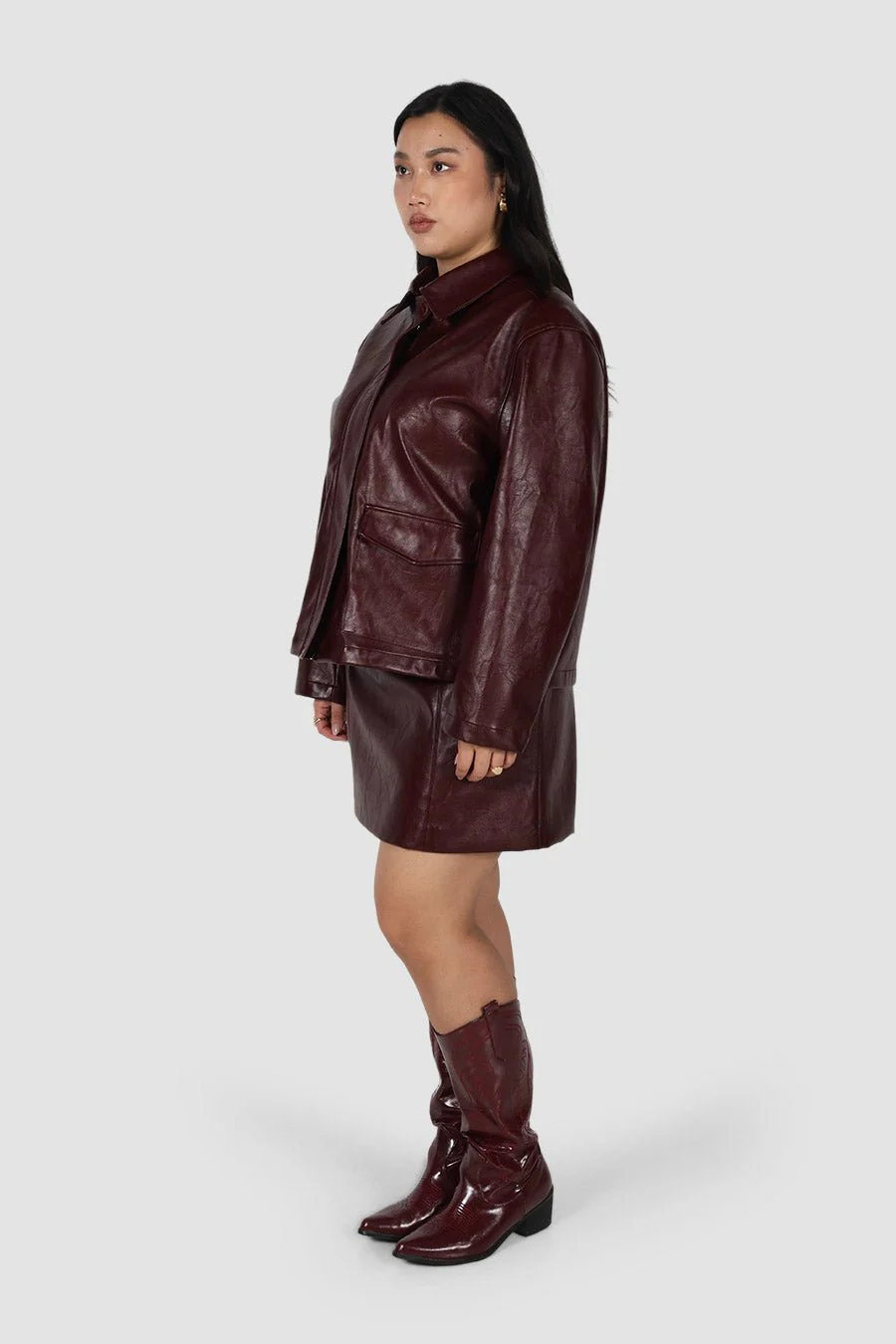 RAVEN PU LEATHER JACKET BURGUNDY - Image 6