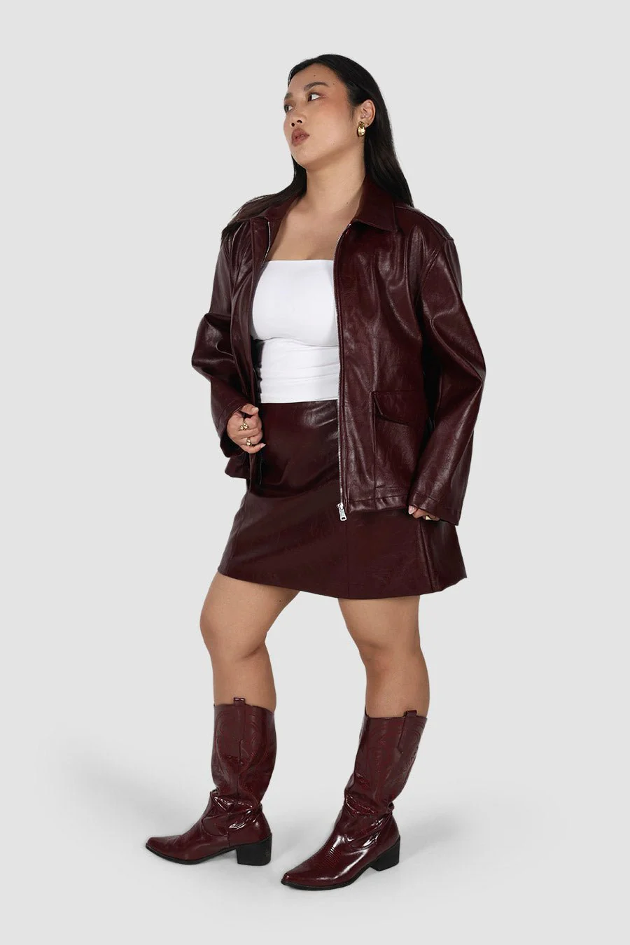 RAVEN PU LEATHER JACKET BURGUNDY - Image 7