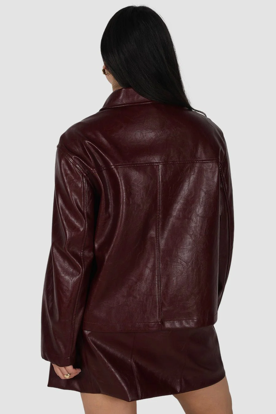 RAVEN PU LEATHER JACKET BURGUNDY - Image 8