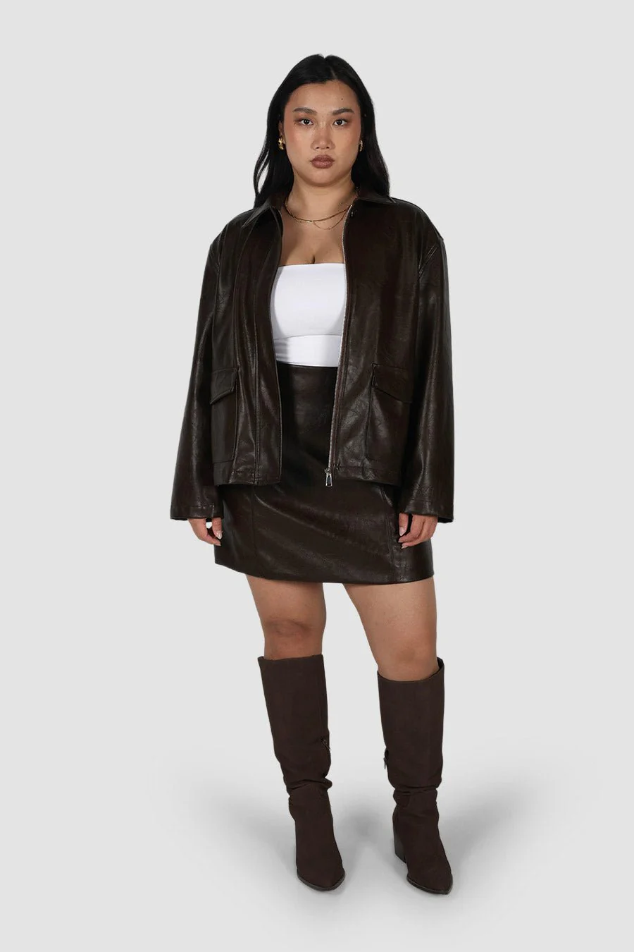RAVEN PU LEATHER JACKET CHOCOLATE - Image 3