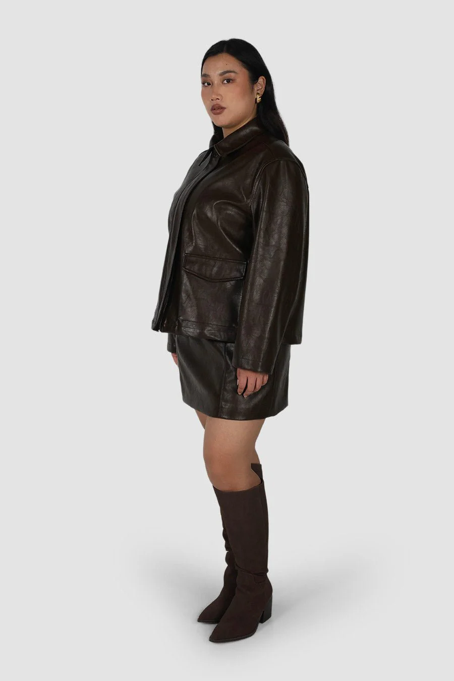 RAVEN PU LEATHER JACKET CHOCOLATE - Image 4