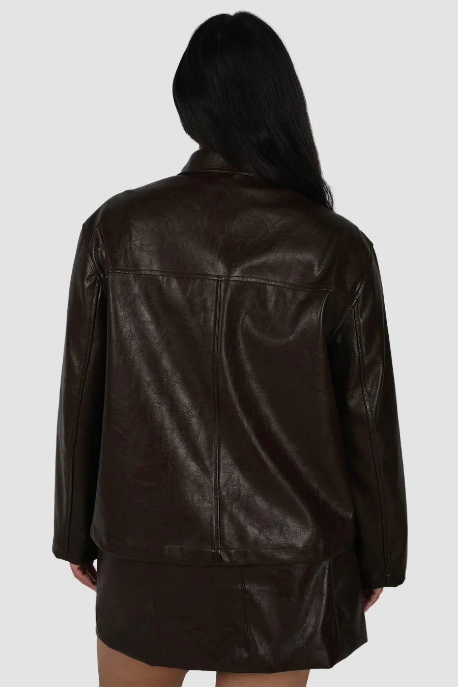 RAVEN PU LEATHER JACKET CHOCOLATE - Image 6
