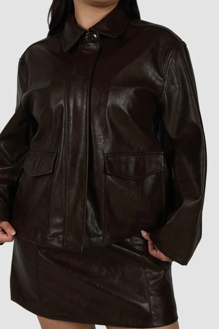 RAVEN PU LEATHER JACKET CHOCOLATE - Image 7