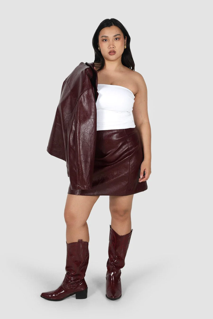 REVOLVER PU LEATHER SKIRT BURGUNDY