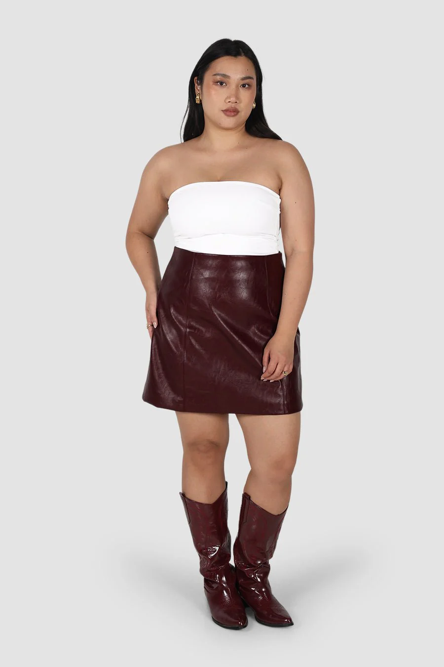 REVOLVER PU LEATHER SKIRT BURGUNDY - Image 3
