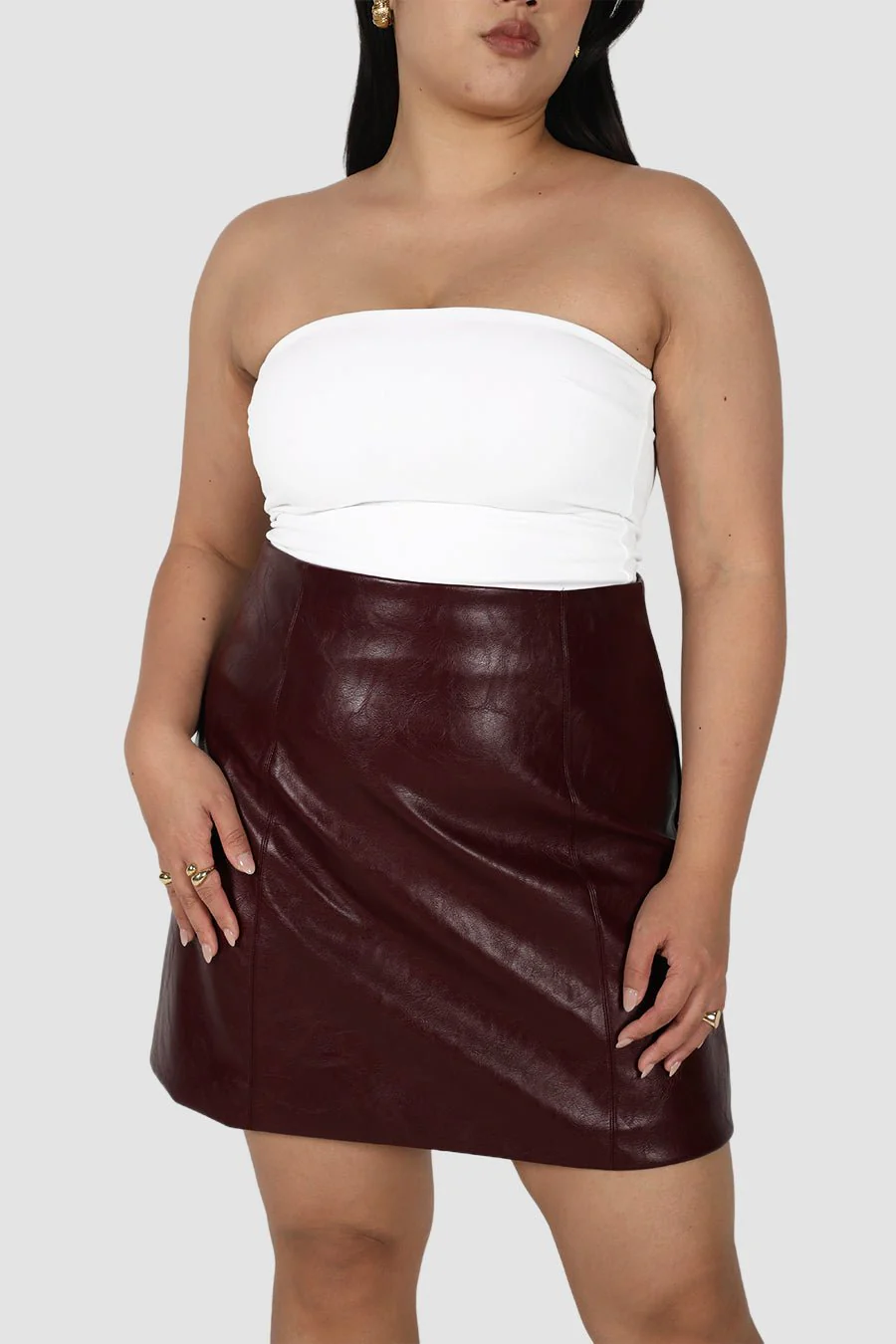 REVOLVER PU LEATHER SKIRT BURGUNDY - Image 4