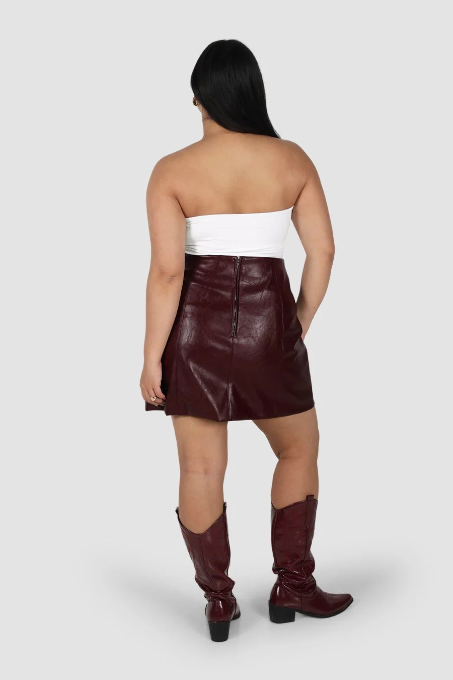 REVOLVER PU LEATHER SKIRT BURGUNDY - Image 8