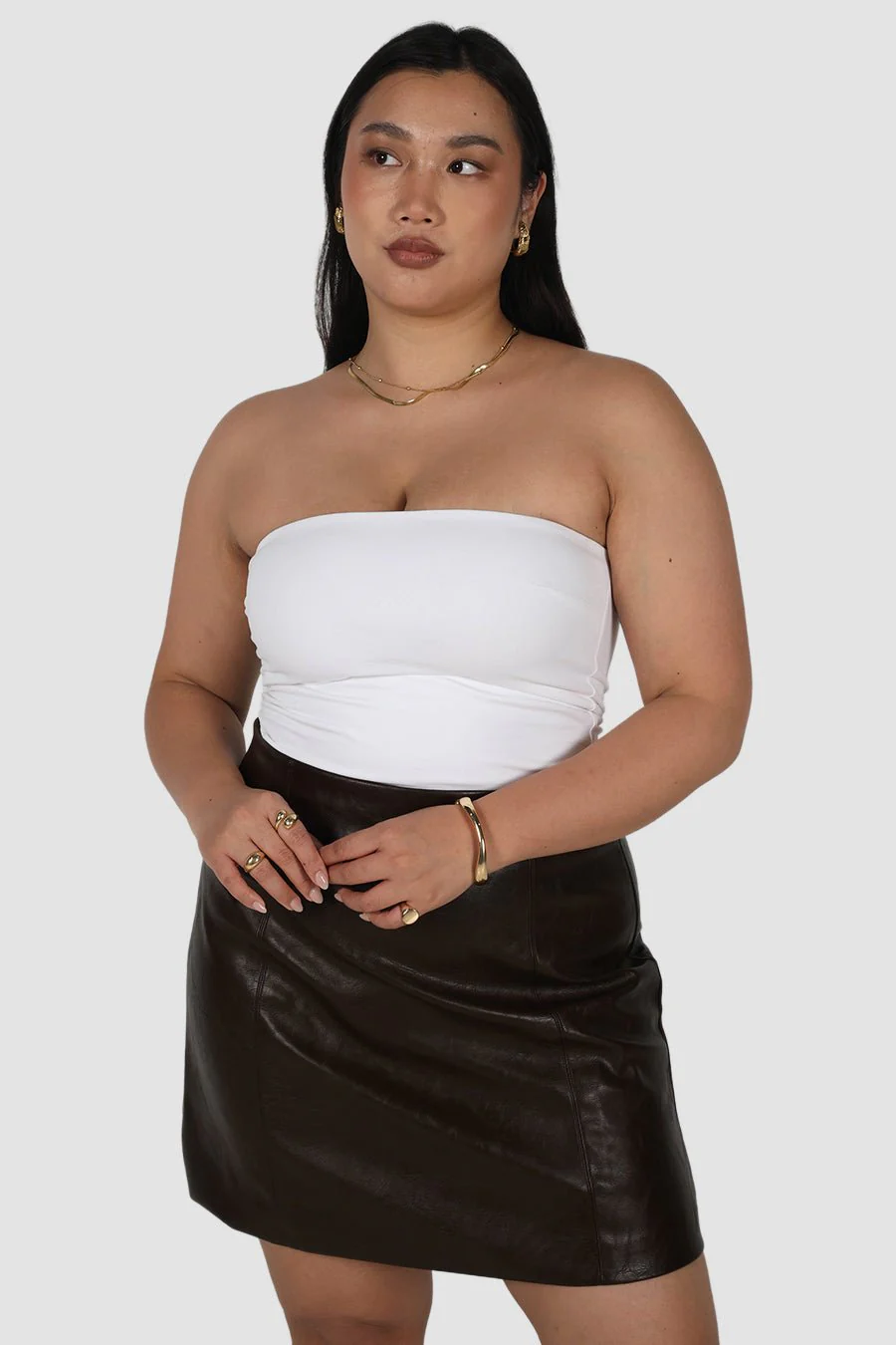 REVOLVER PU LEATHER SKIRT CHOCOLATE