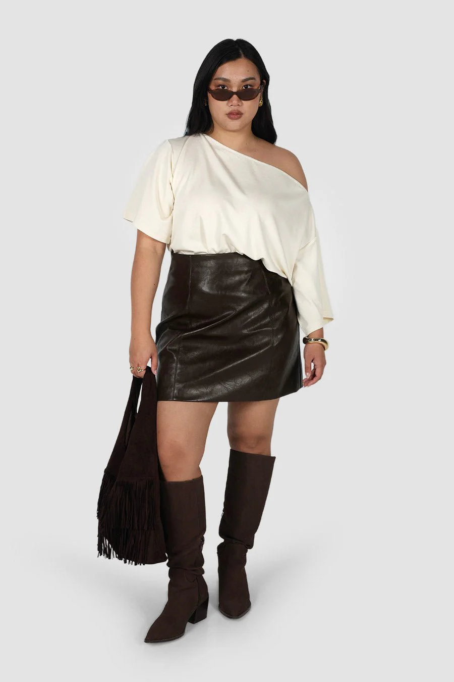 REVOLVER PU LEATHER SKIRT CHOCOLATE - Image 2