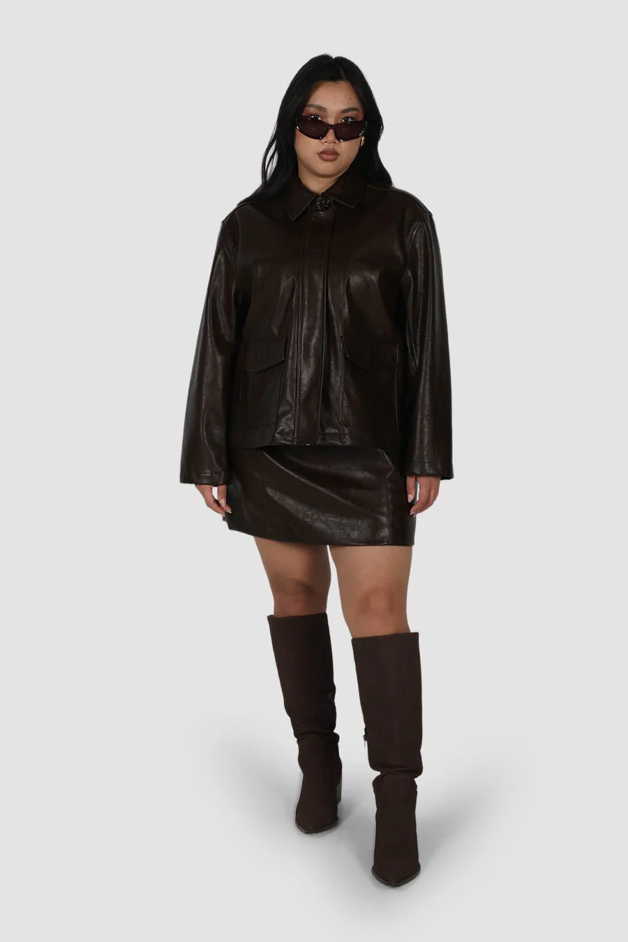 REVOLVER PU LEATHER SKIRT CHOCOLATE - Image 3