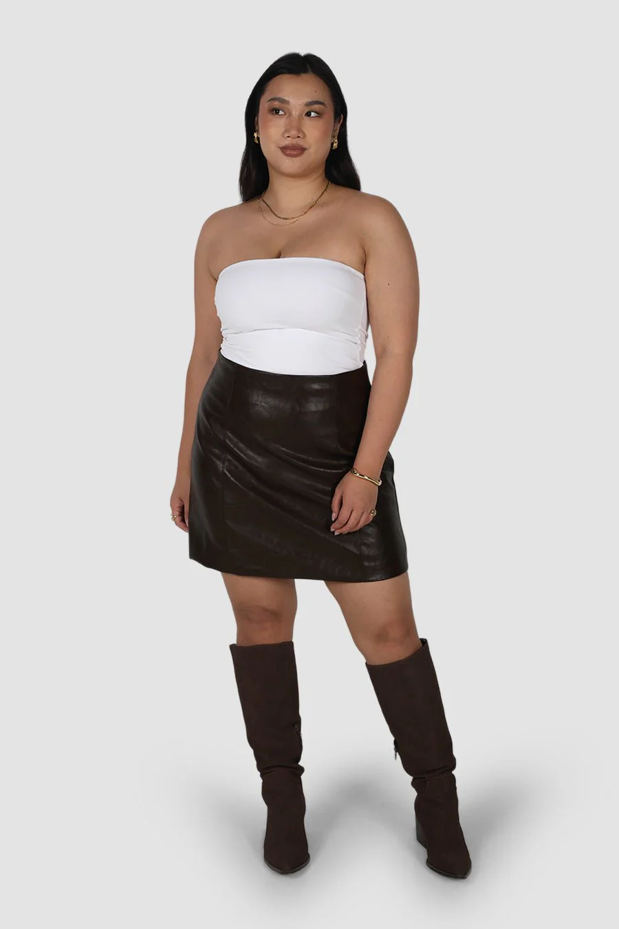 REVOLVER PU LEATHER SKIRT CHOCOLATE - Image 4