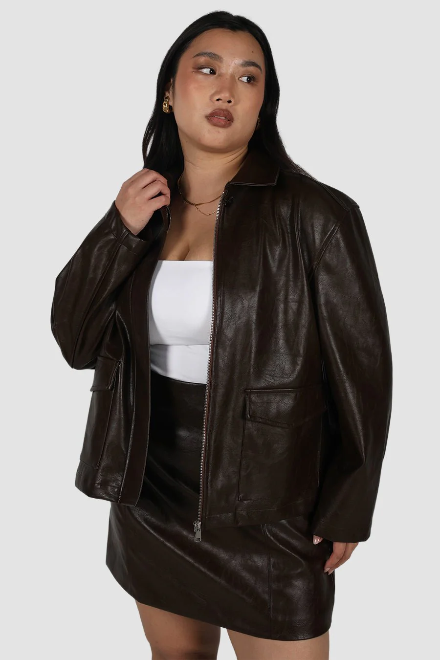REVOLVER PU LEATHER SKIRT CHOCOLATE - Image 5