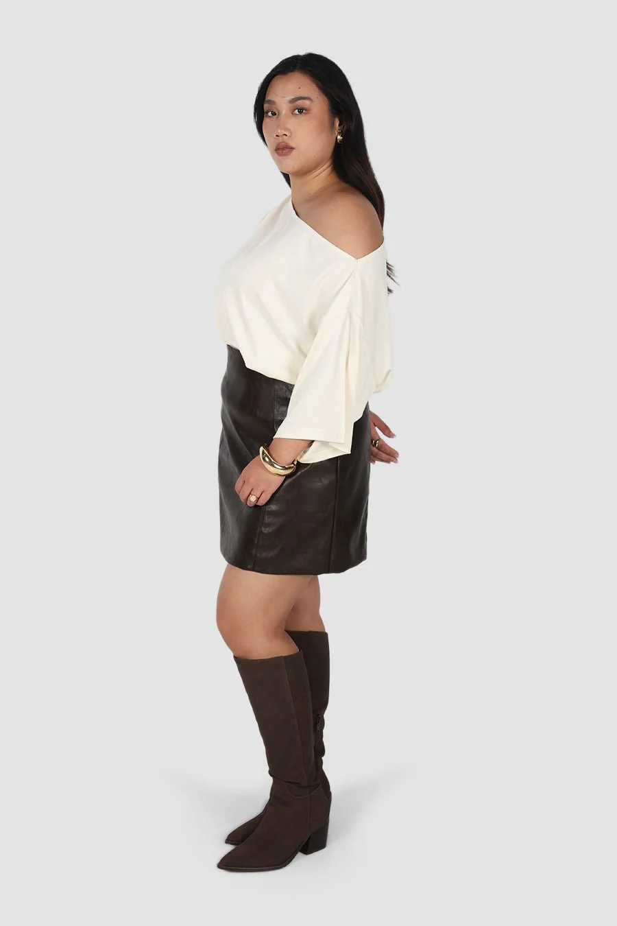 REVOLVER PU LEATHER SKIRT CHOCOLATE - Image 7
