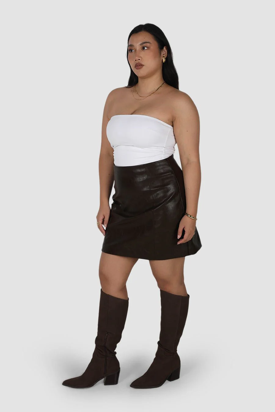 REVOLVER PU LEATHER SKIRT CHOCOLATE - Image 8